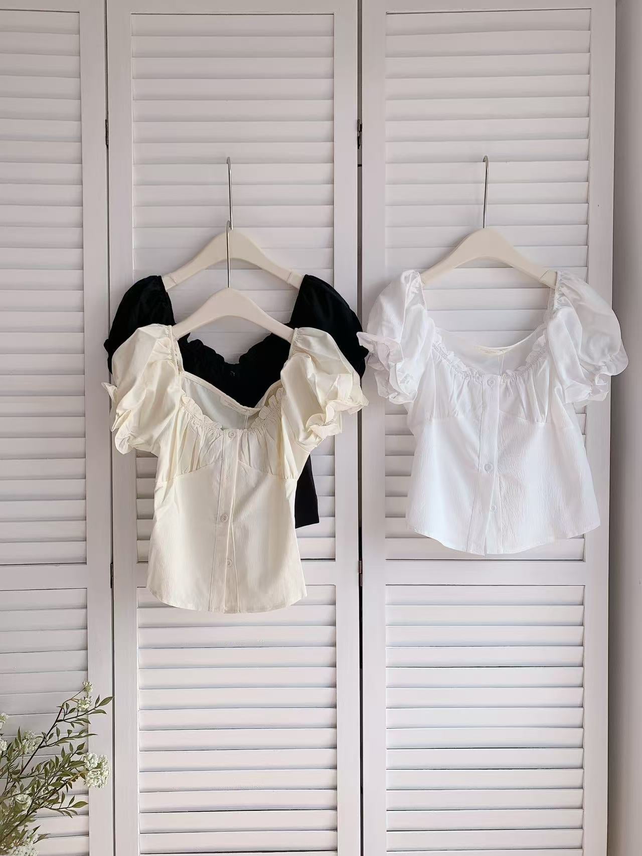 HELLO MILK TEE- 86083 排扣小衫