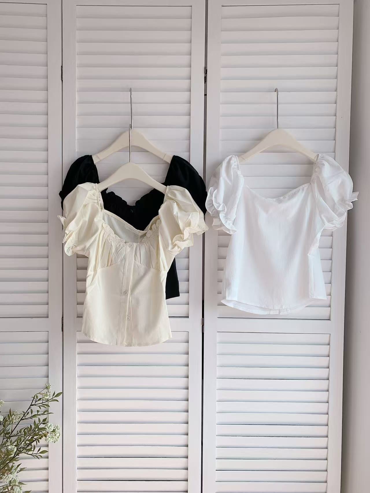 HELLO MILK TEE- 86083 排扣小衫