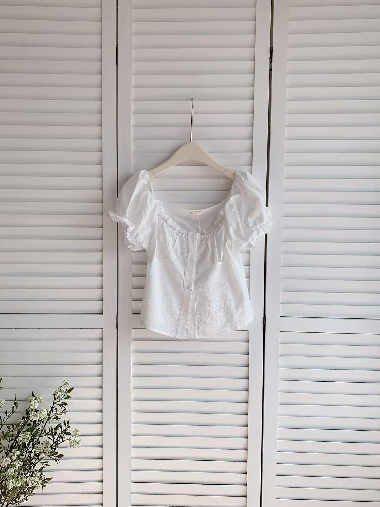 HELLO MILK TEE- 86083 排扣小衫