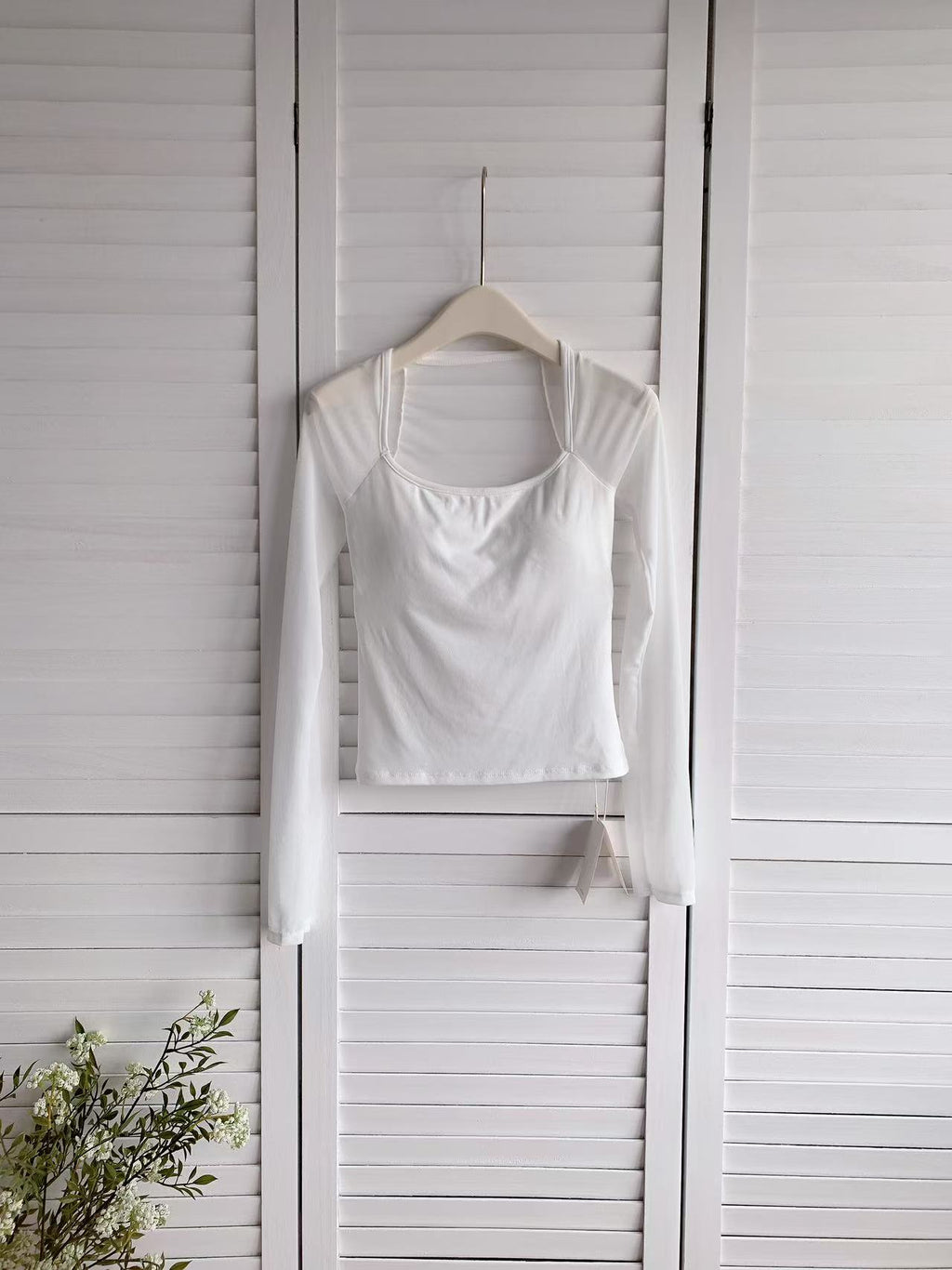 HELLO MILK TEE- 86199 網紗有墊打底衫