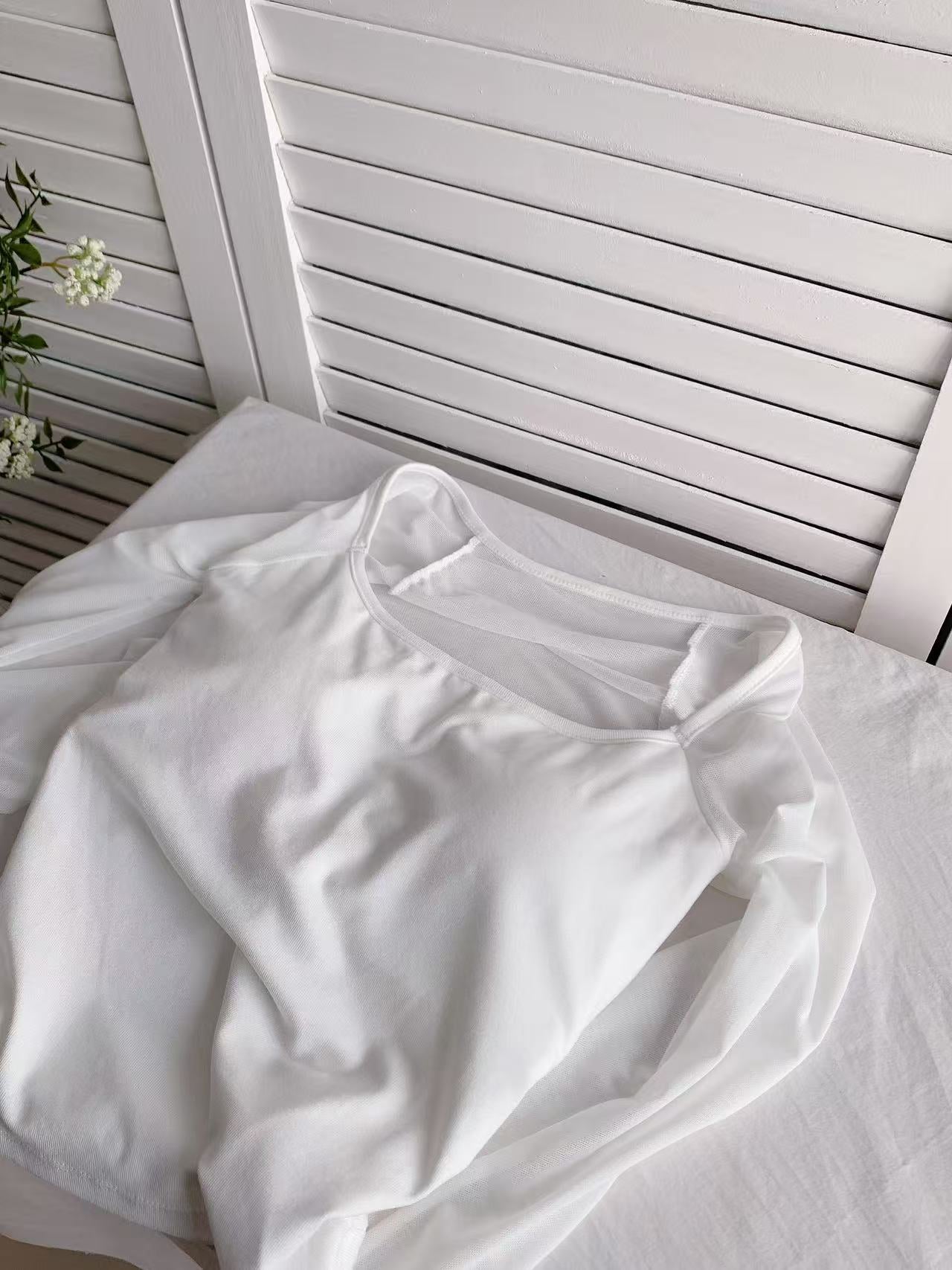 HELLO MILK TEE- 86199 網紗有墊打底衫