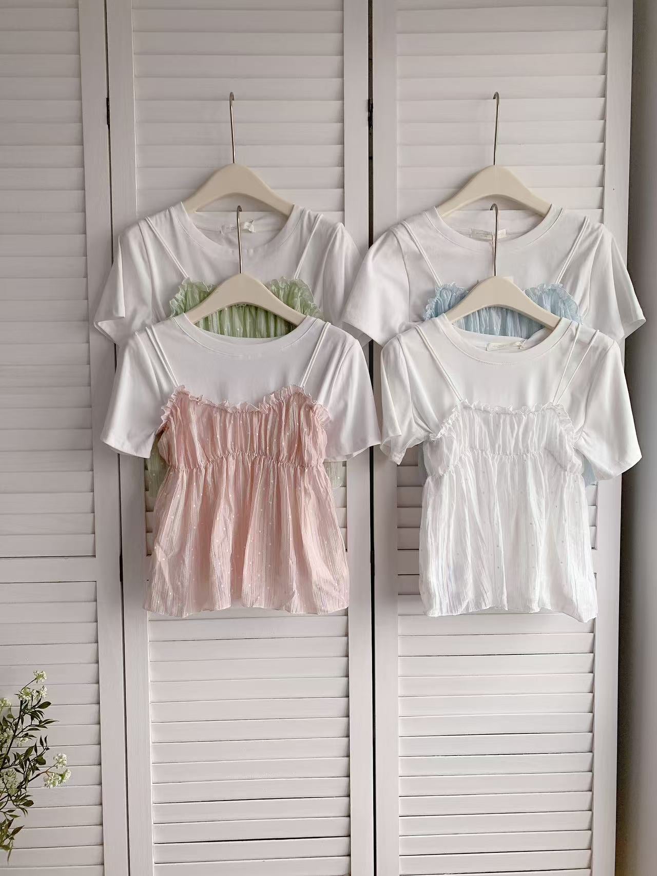 HELLO MILK TEE- 86095 碎花套裝