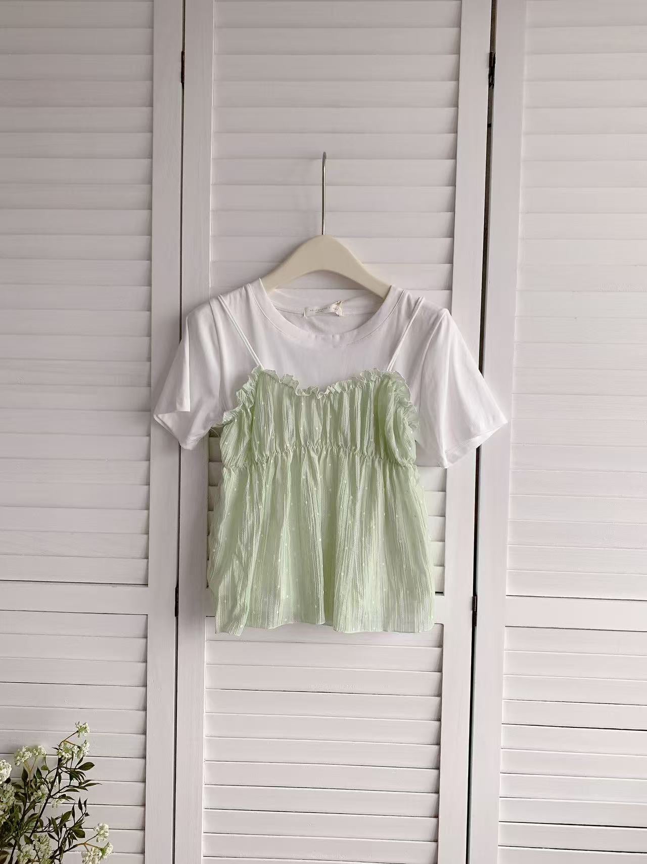 HELLO MILK TEE- 86095 碎花套裝