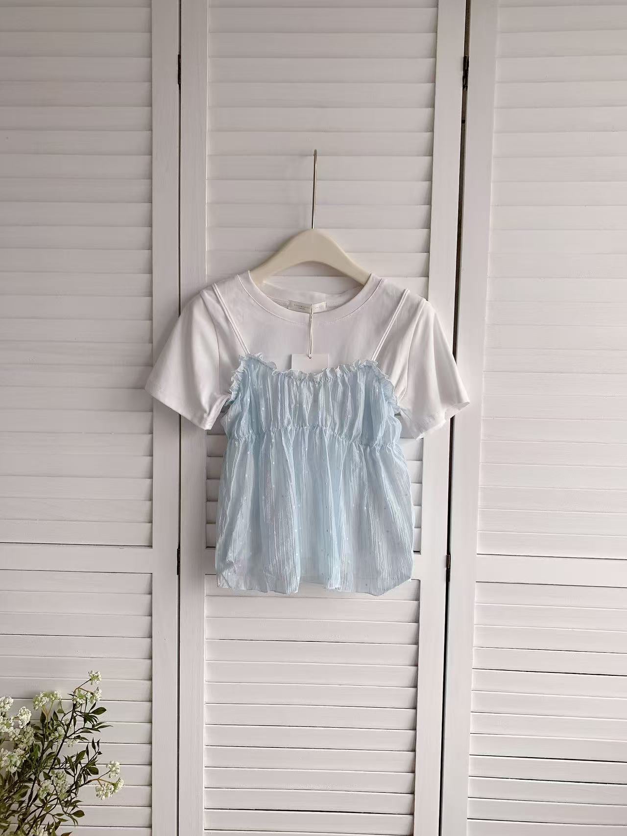 HELLO MILK TEE- 86095 碎花套裝