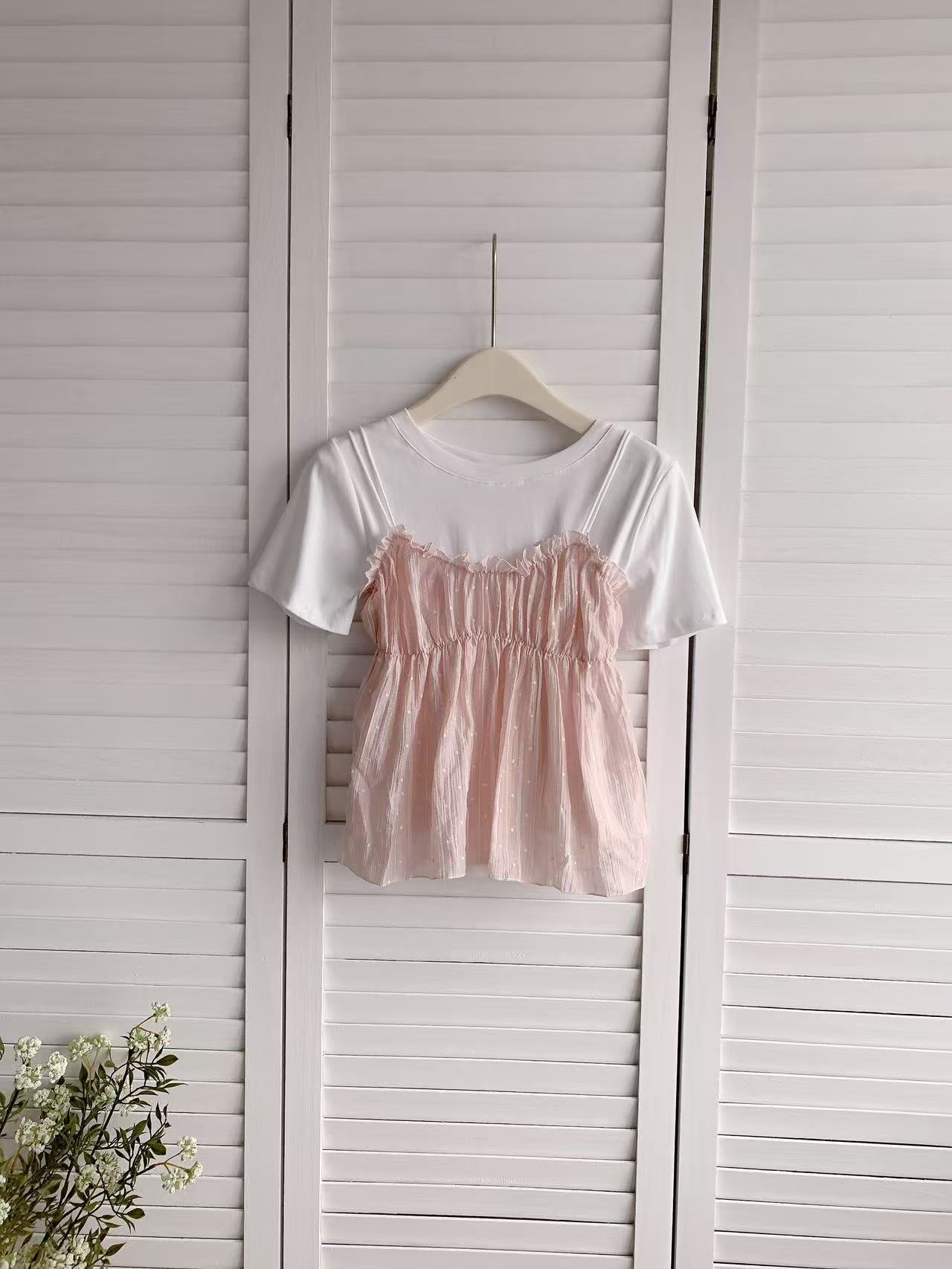 HELLO MILK TEE- 86095 碎花套裝