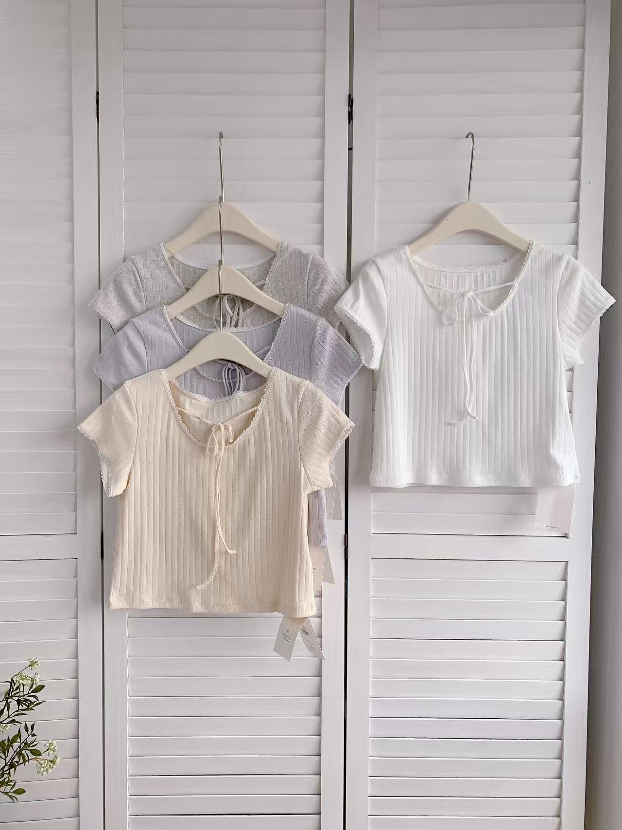 HELLO MILK TEE- 86221 綁帶上衣