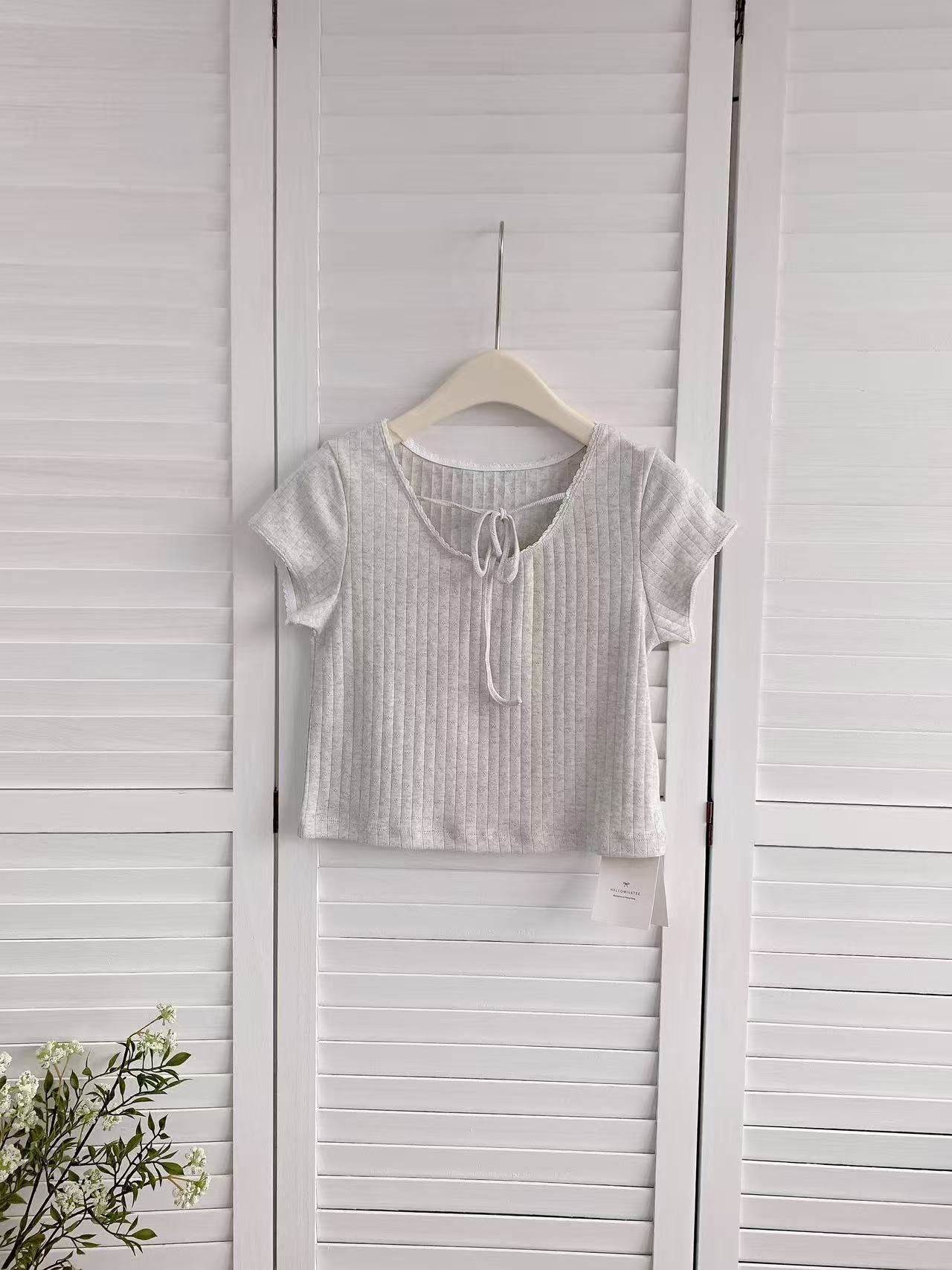 HELLO MILK TEE- 86221 綁帶上衣