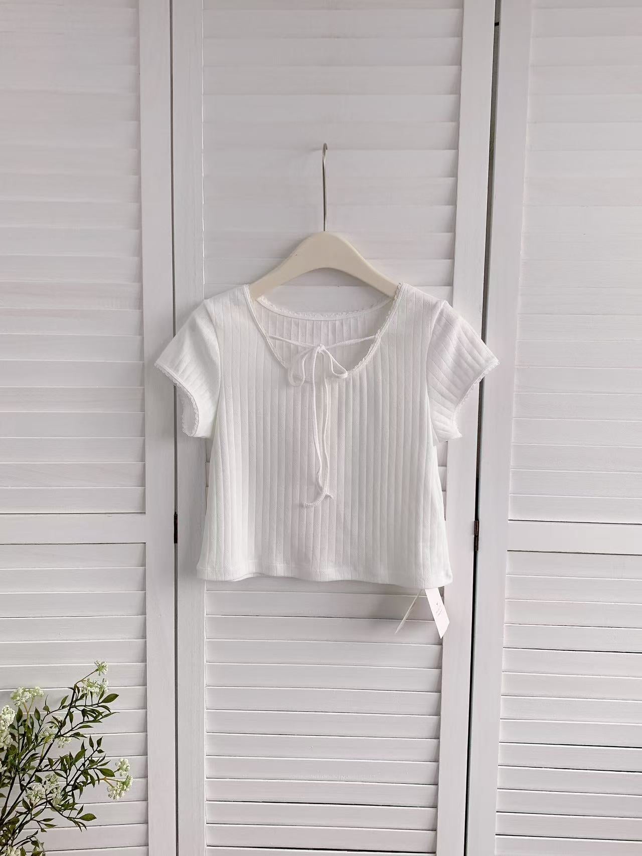 HELLO MILK TEE- 86221 綁帶上衣