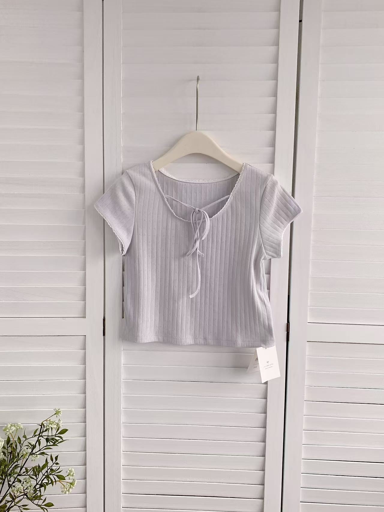 HELLO MILK TEE- 86221 綁帶上衣