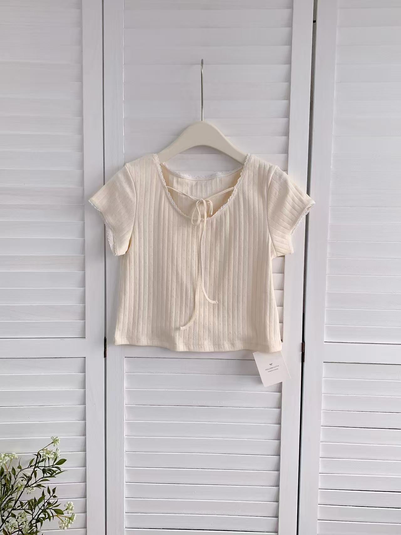 HELLO MILK TEE- 86221 綁帶上衣