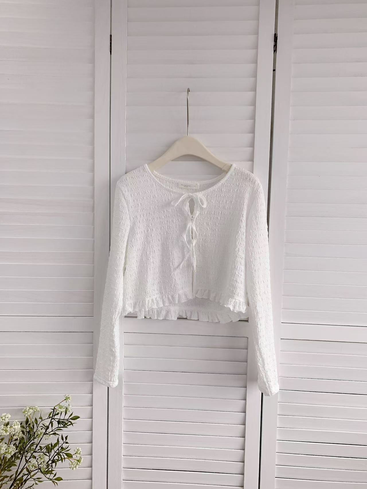 HELLO MILK TEE- 86215 綁帶開衫