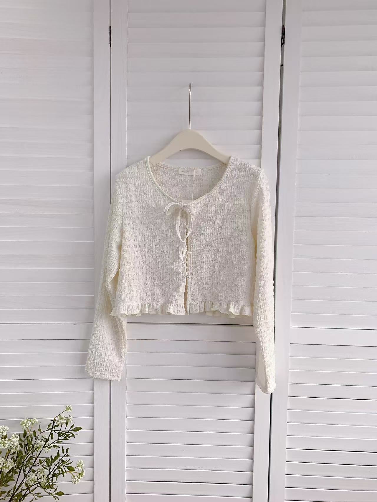 HELLO MILK TEE- 86215 綁帶開衫