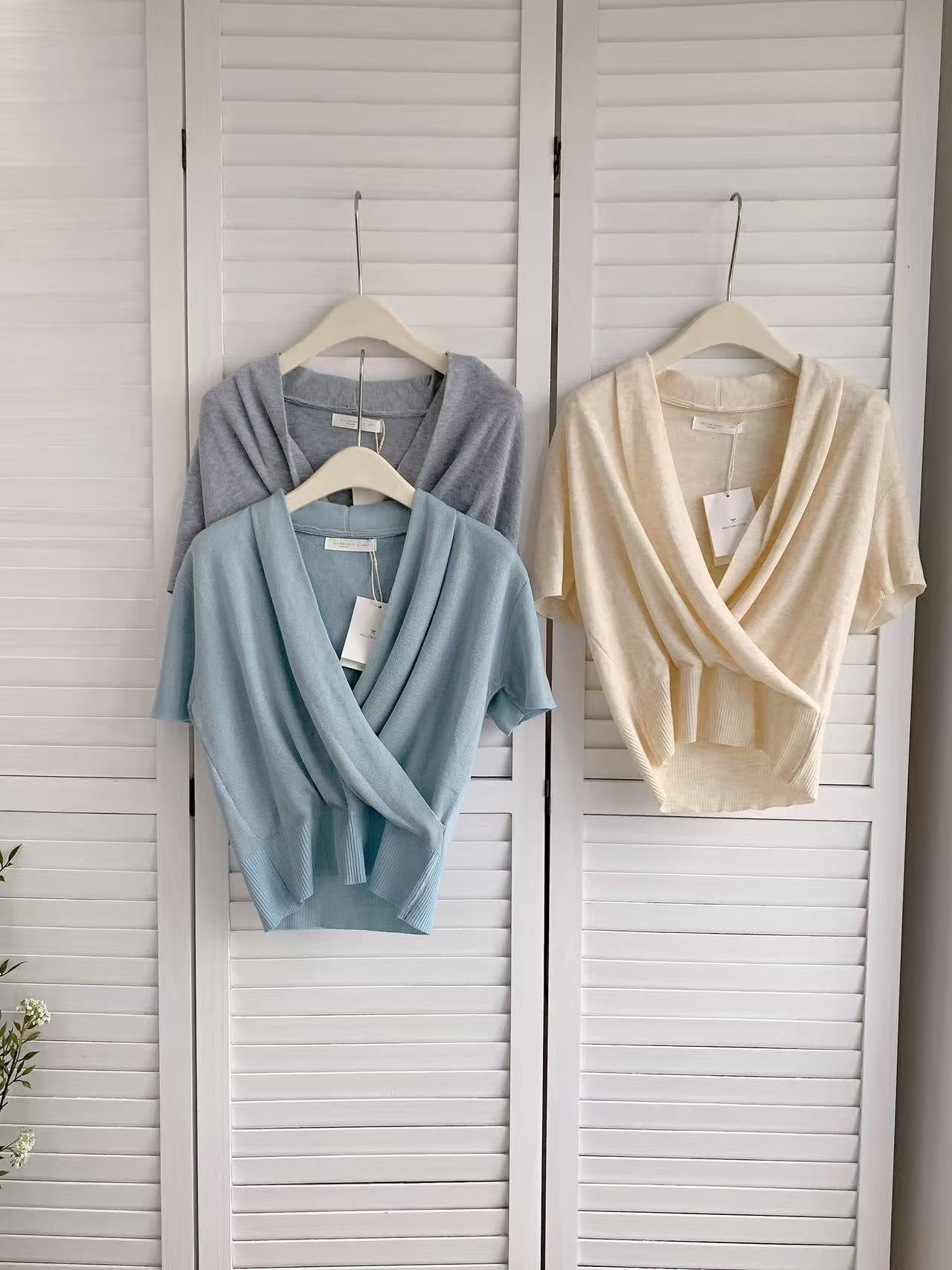 HELLO MILK TEE- 86058 交叉針織衫