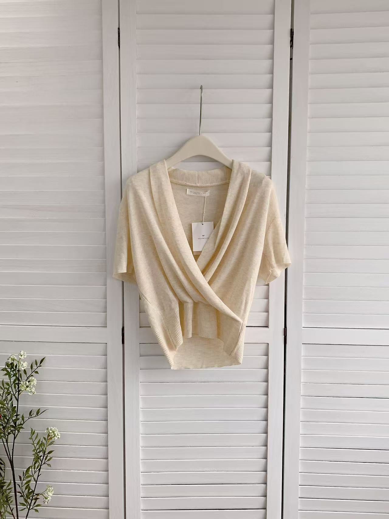 HELLO MILK TEE- 86058 交叉針織衫