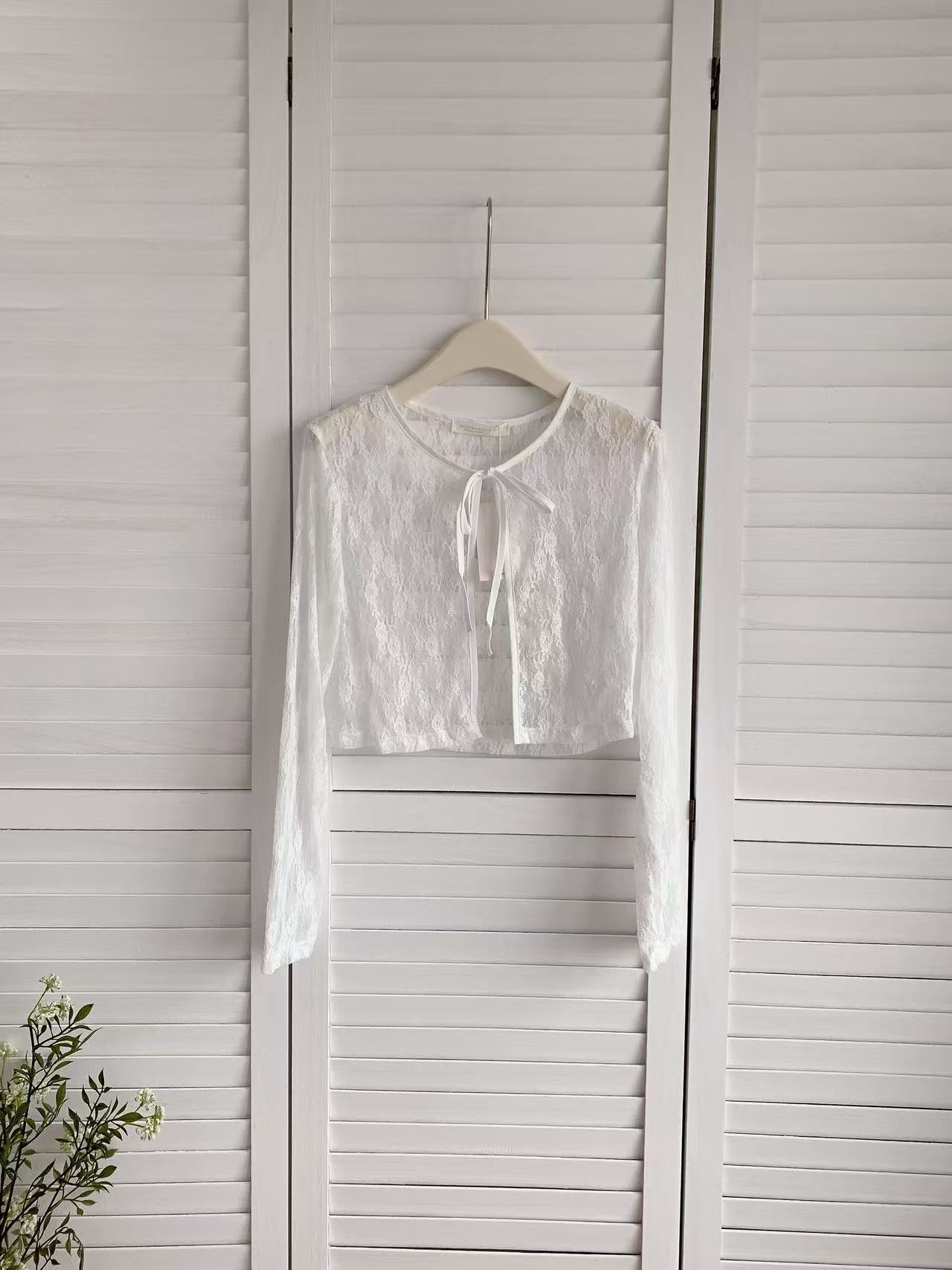 HELLO MILK TEE- 86227 系帶小衫