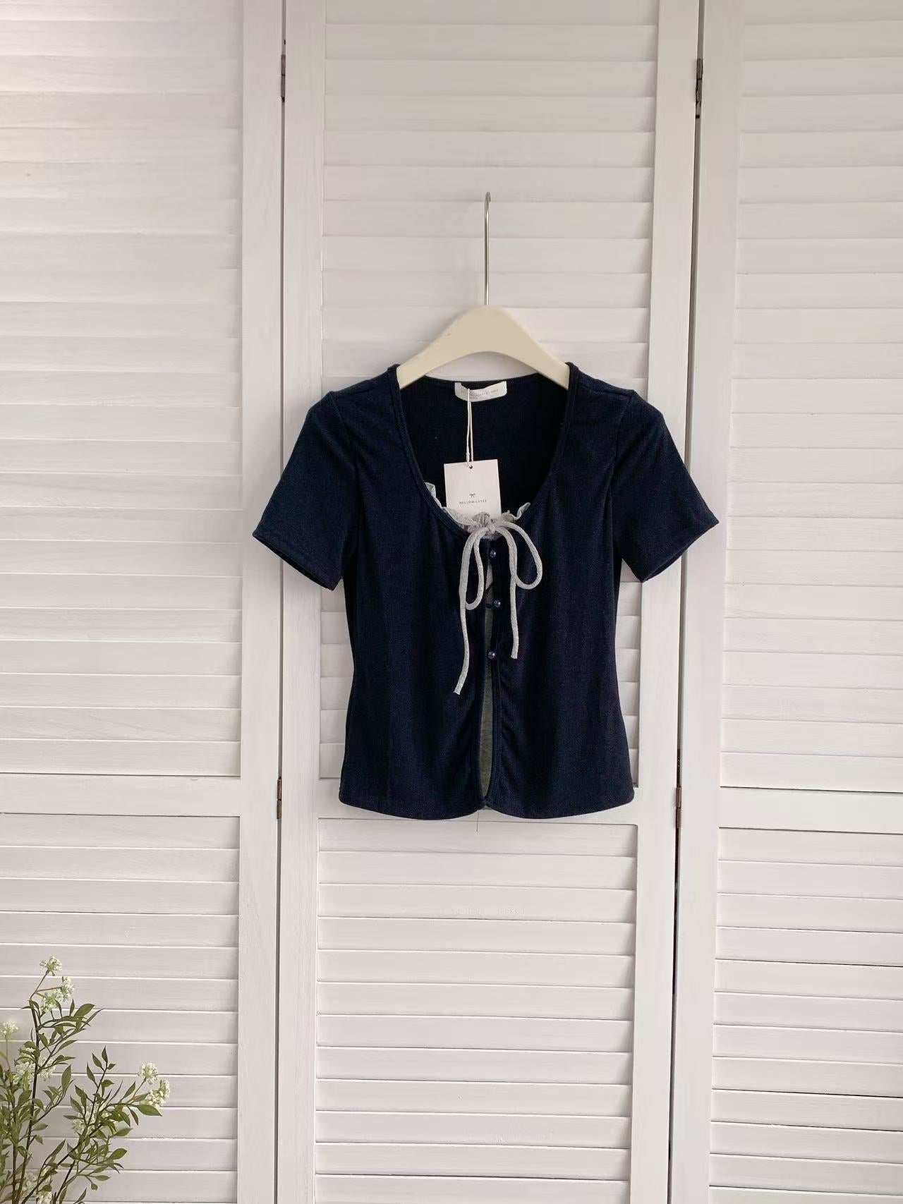 HELLO MILK TEE- 86097 假兩件T