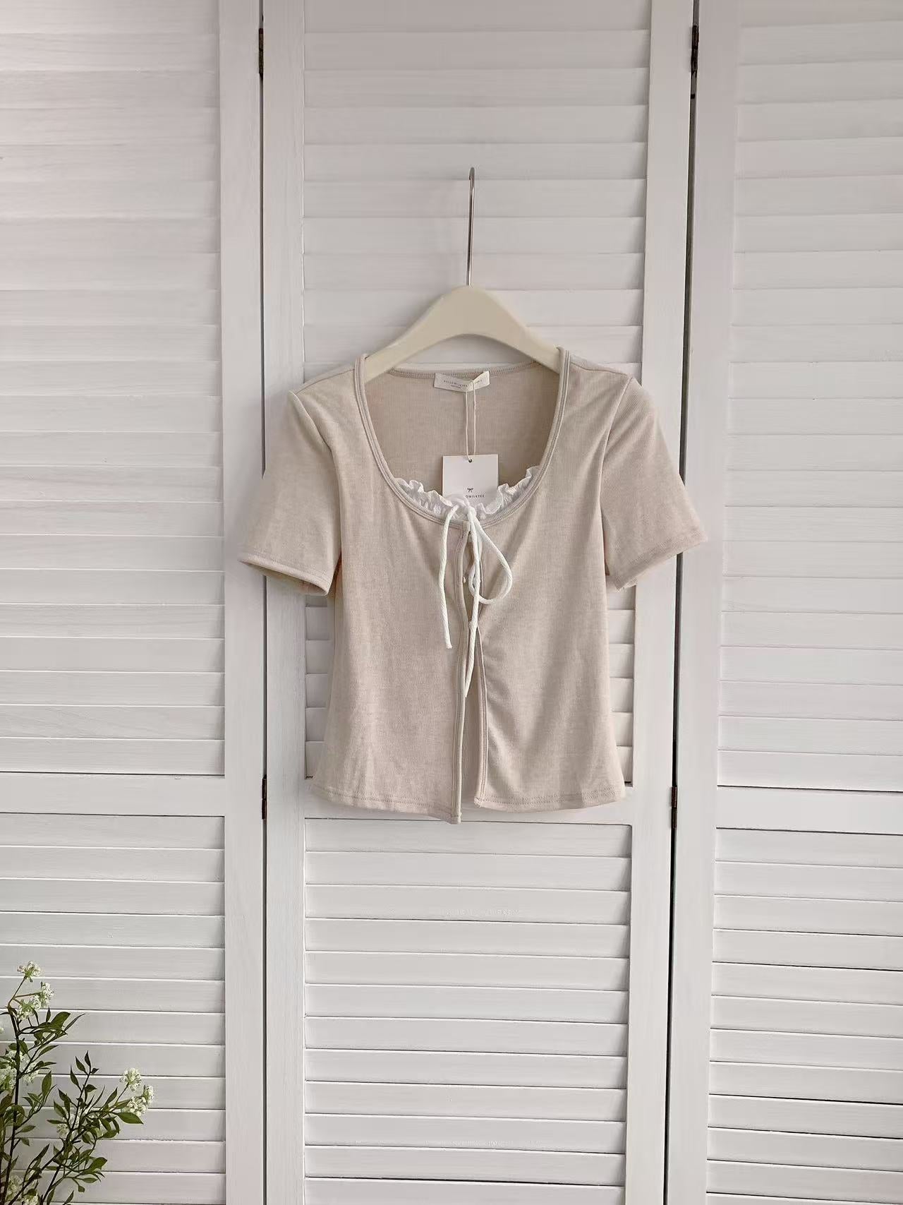 HELLO MILK TEE- 86097 假兩件T