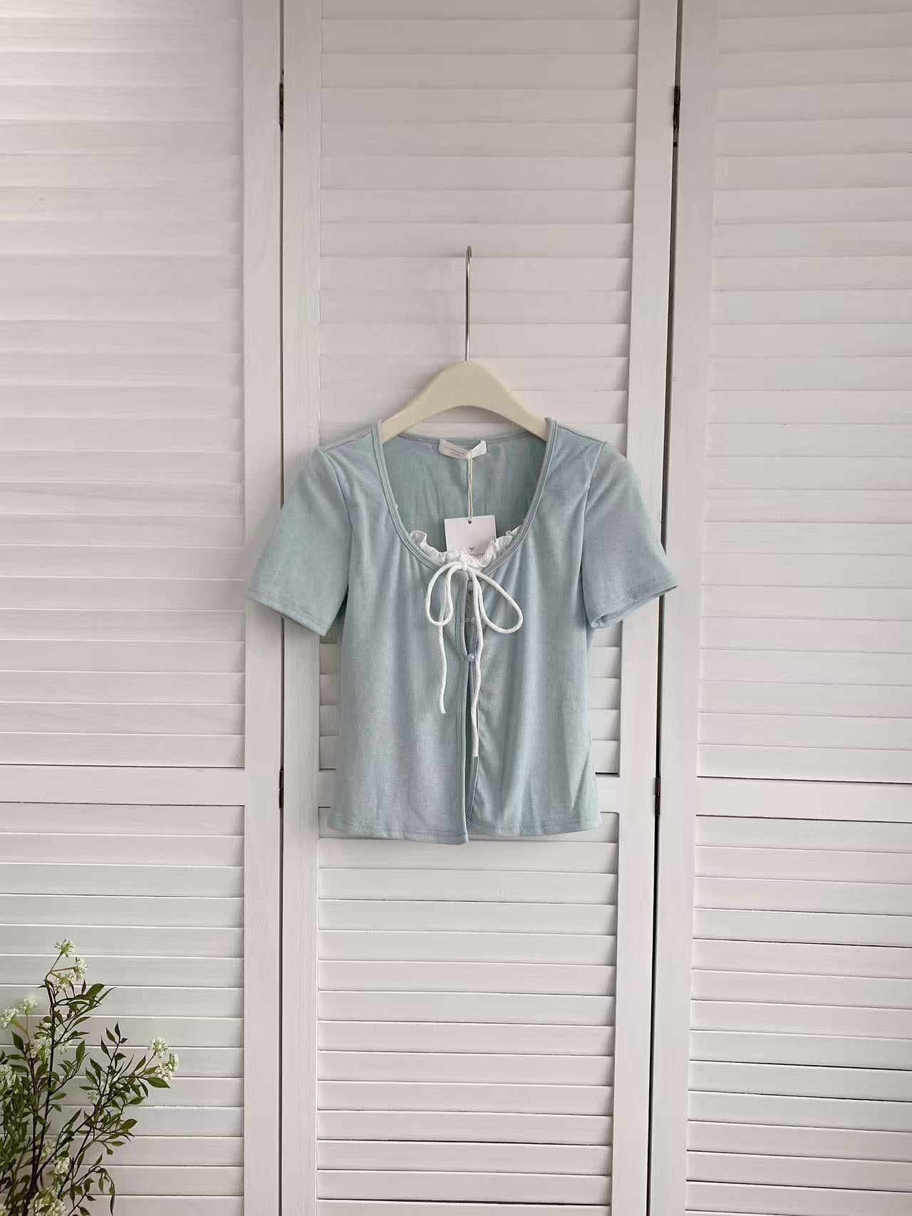 HELLO MILK TEE- 86097 假兩件T