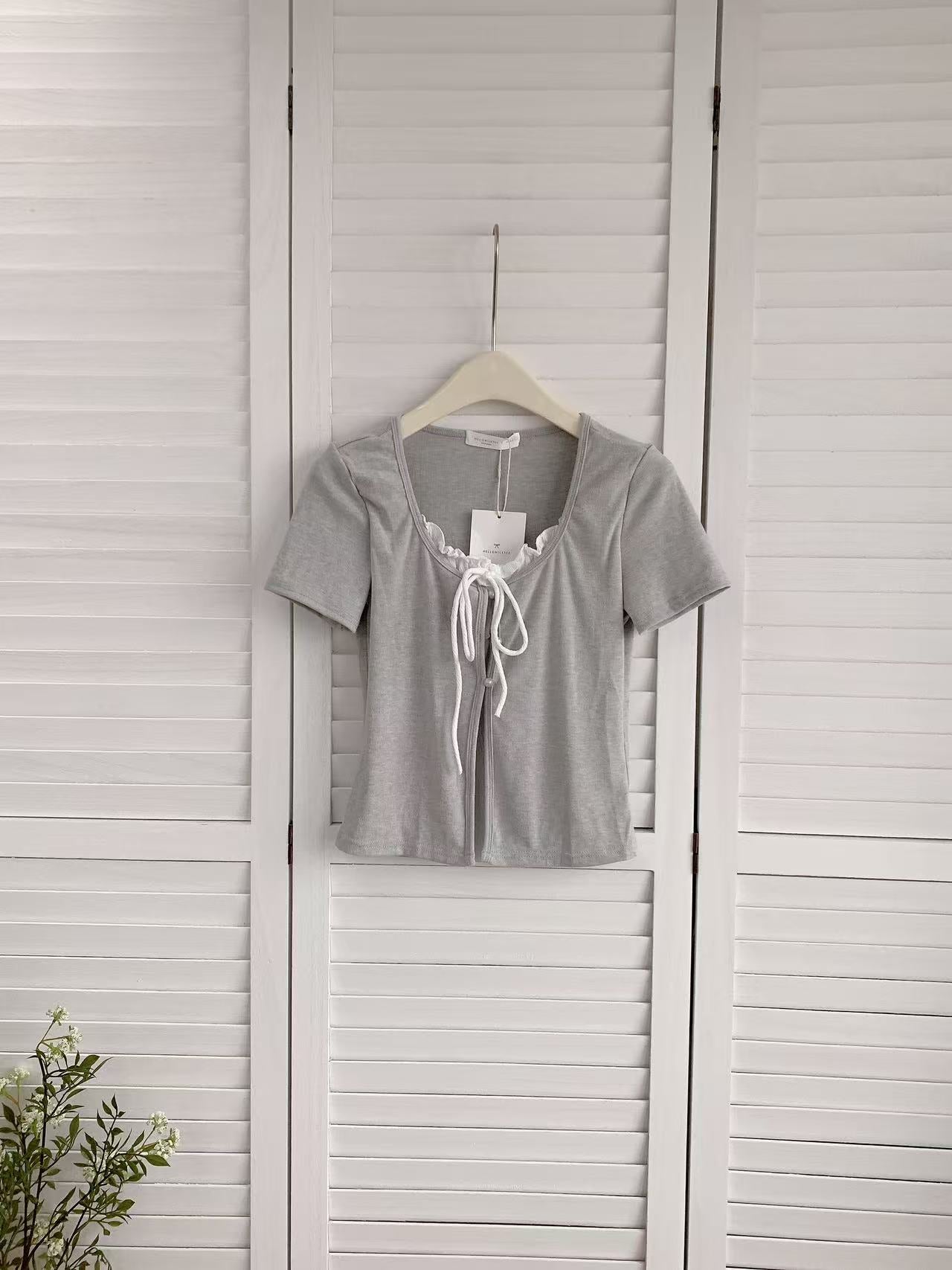 HELLO MILK TEE- 86097 假兩件T