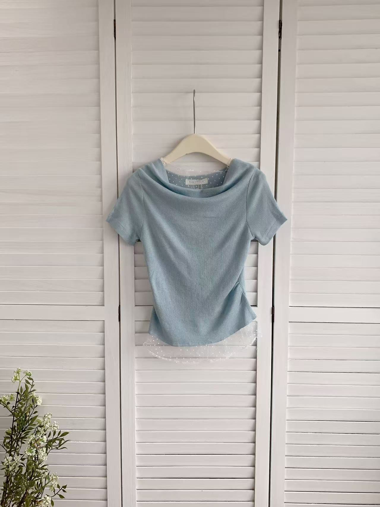 HELLO MILK TEE- 86057 拼接針織衫