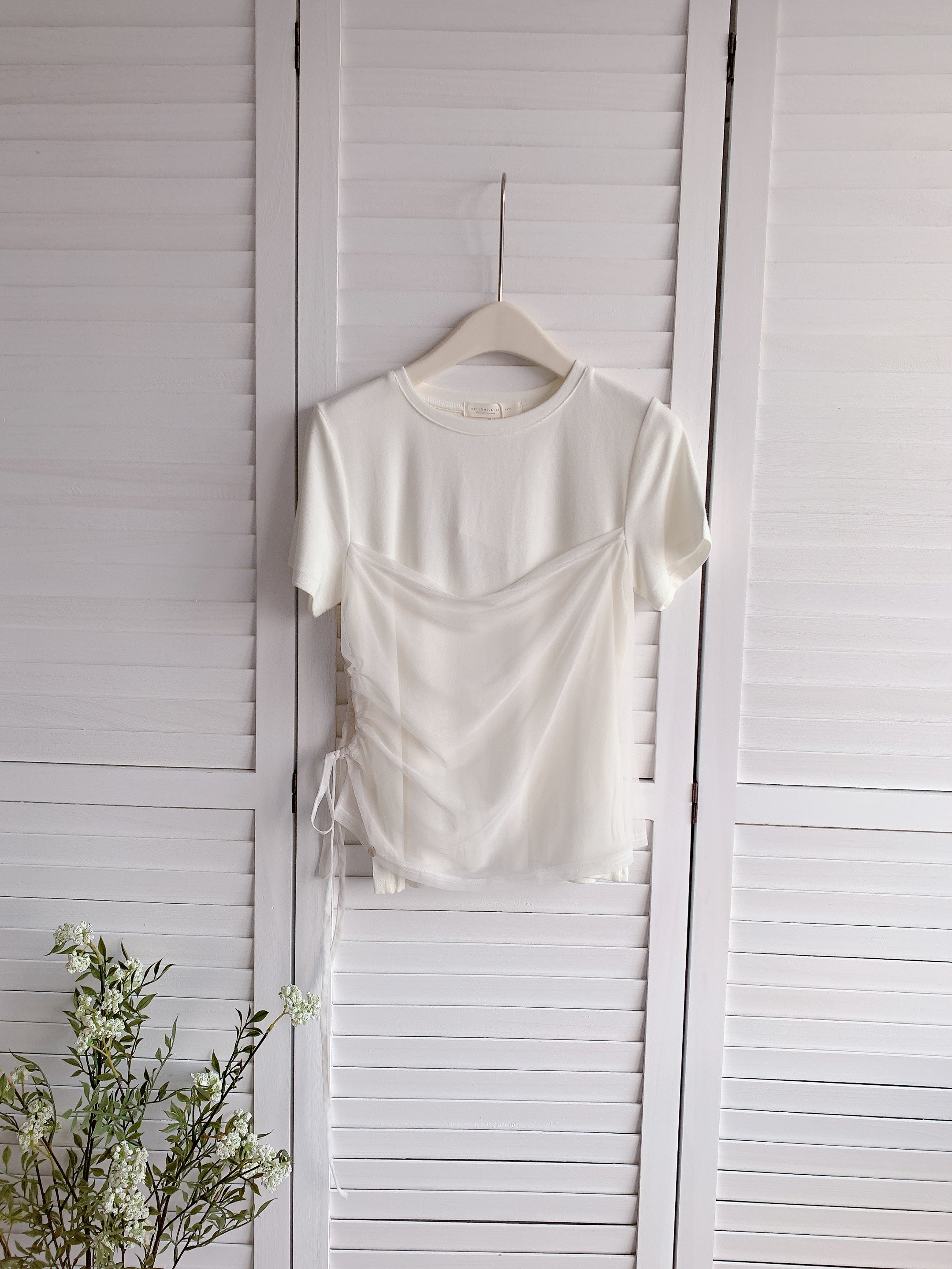 HELLO MILK TEE- 86321 網紗抽繩衫