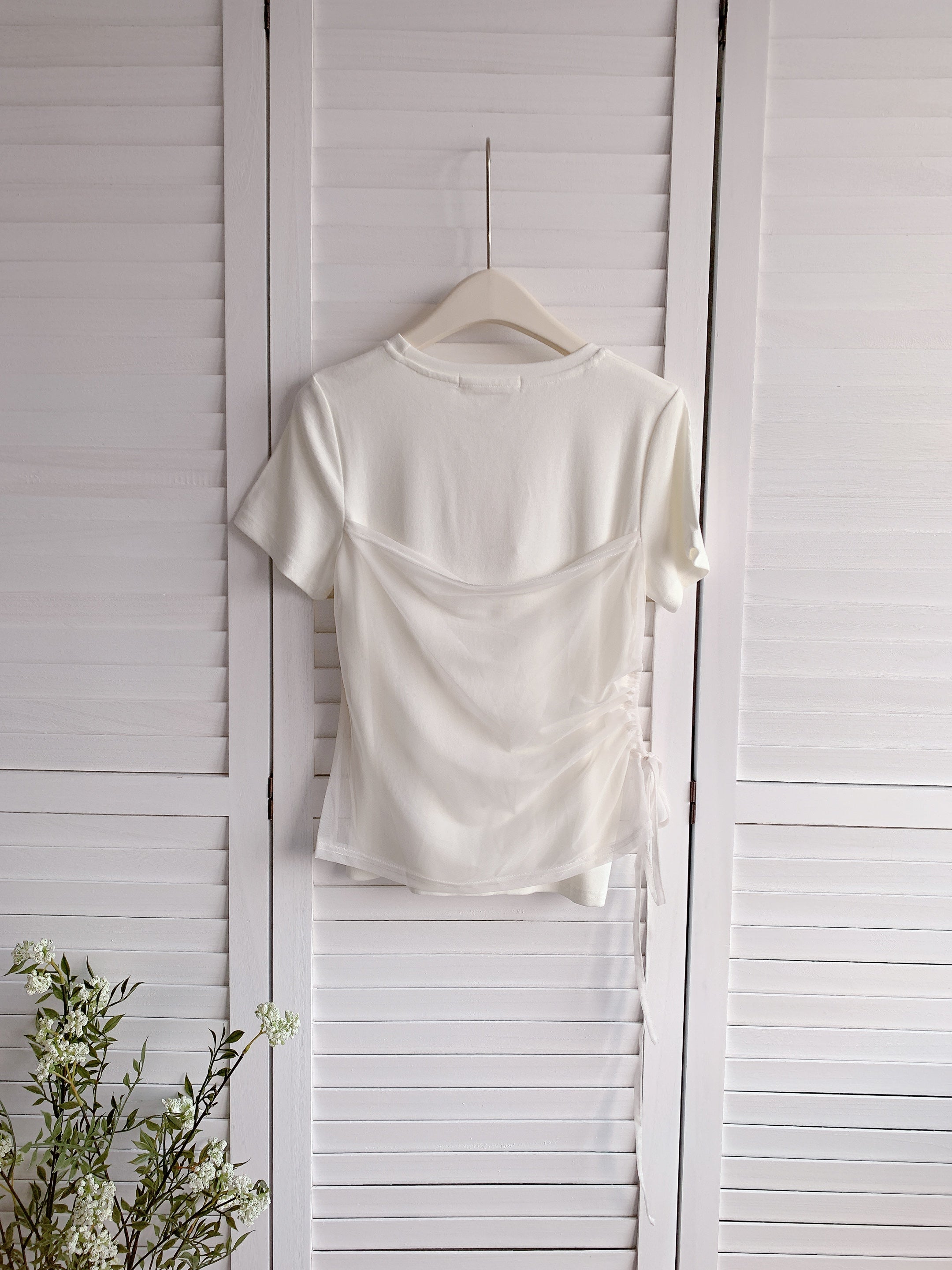 HELLO MILK TEE- 86321 網紗抽繩衫