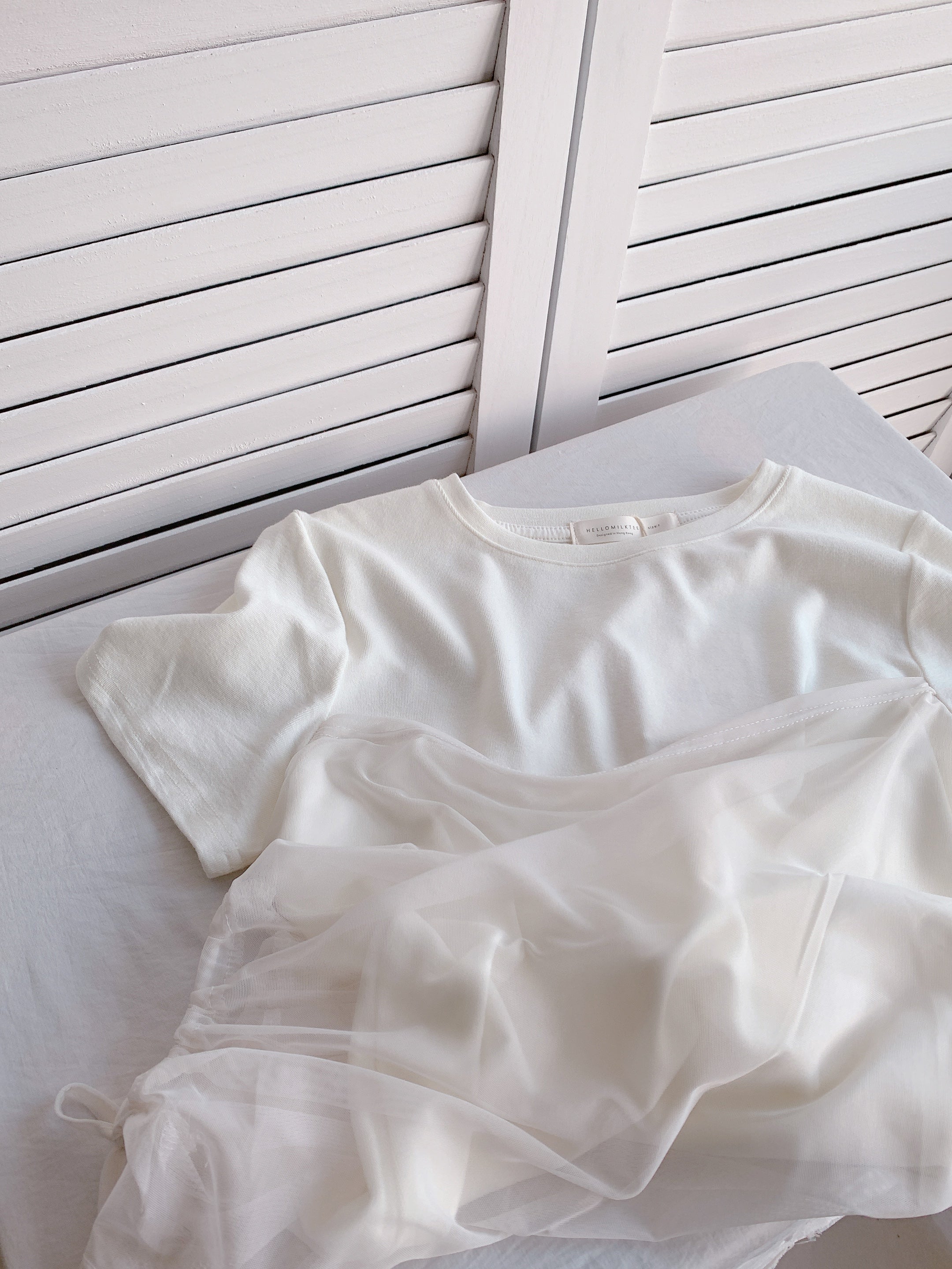 HELLO MILK TEE- 86321 網紗抽繩衫