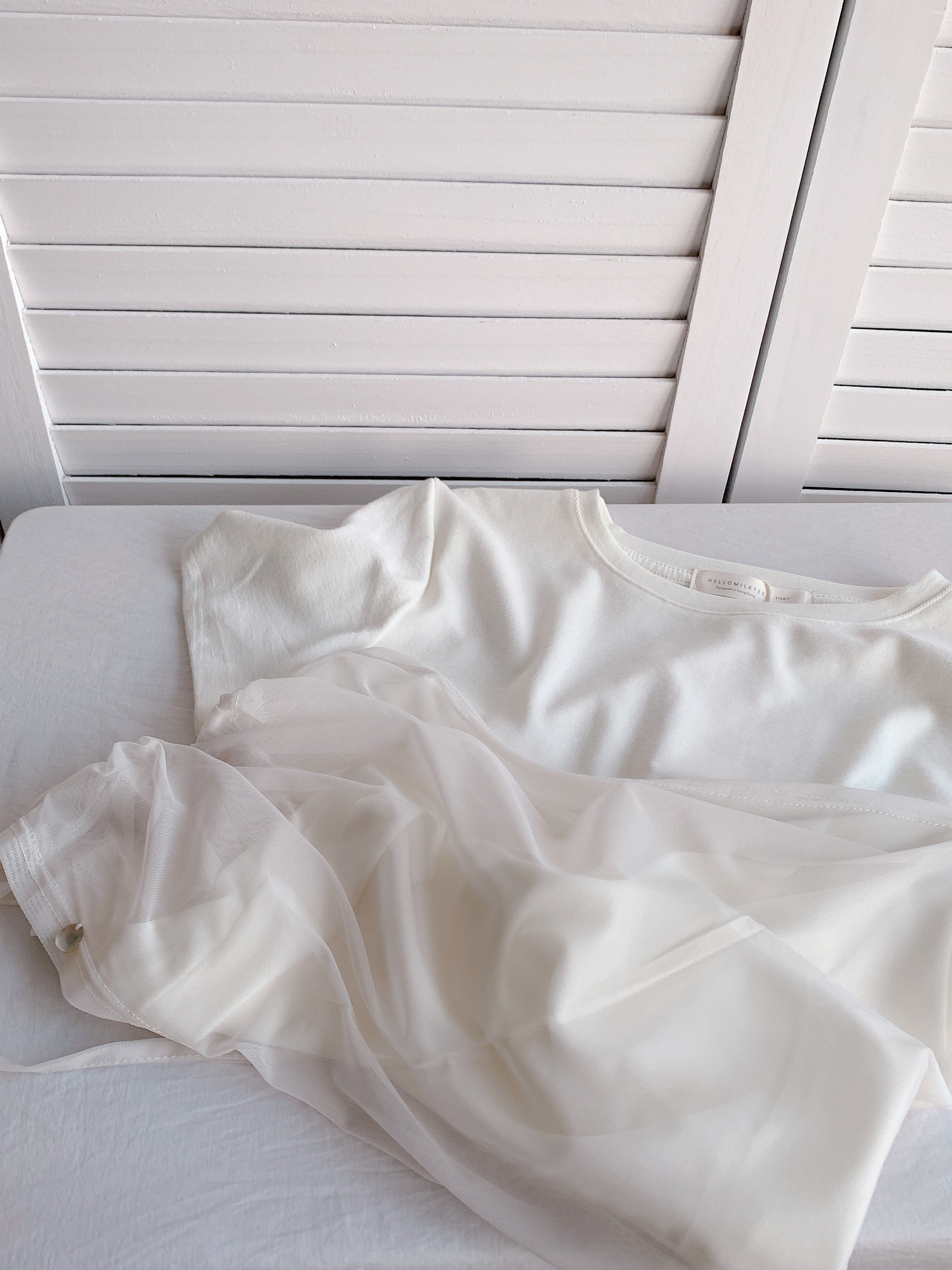 HELLO MILK TEE- 86321 網紗抽繩衫