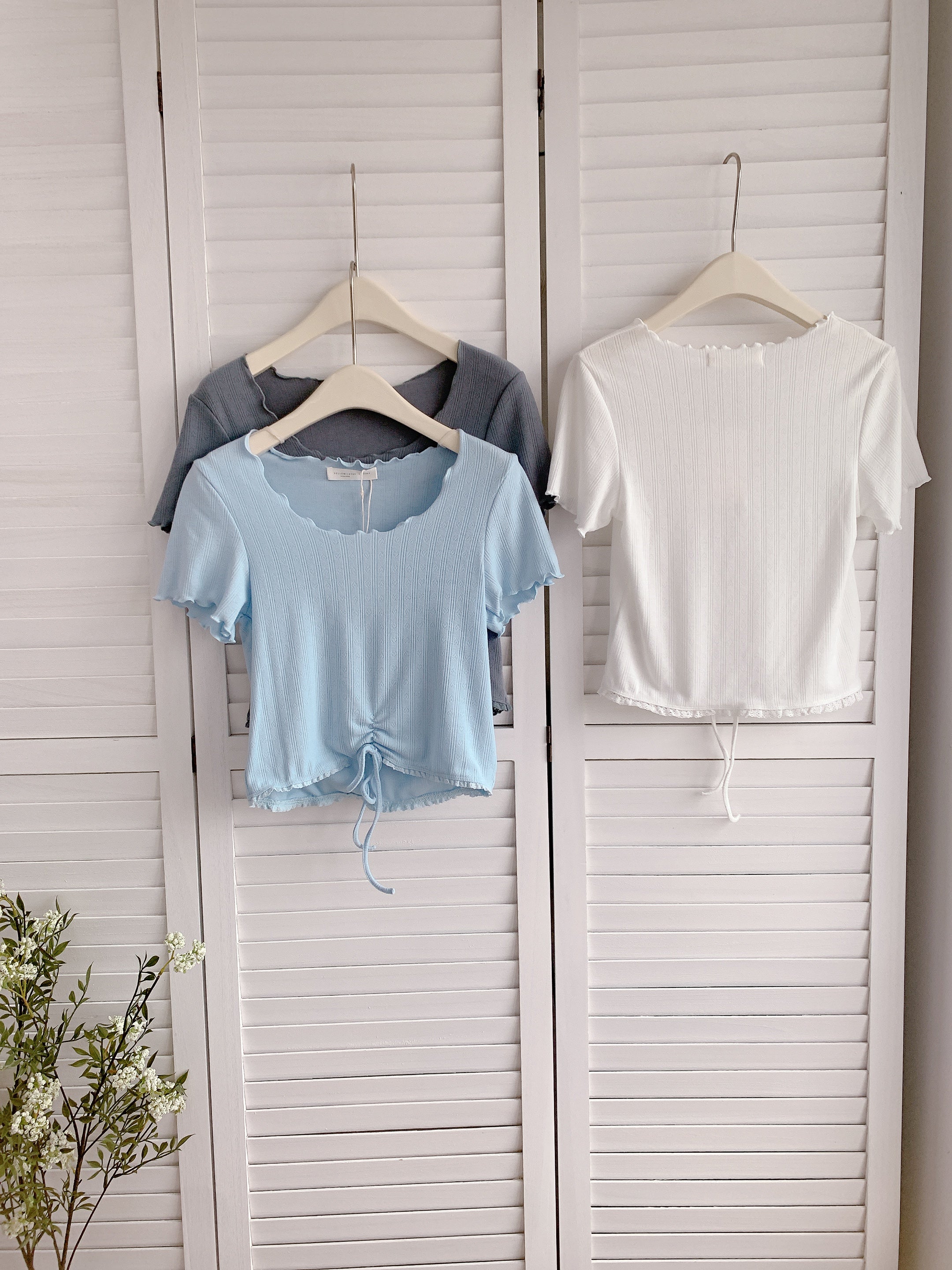 HELLO MILK TEE- 86350 拼接綁帶衫