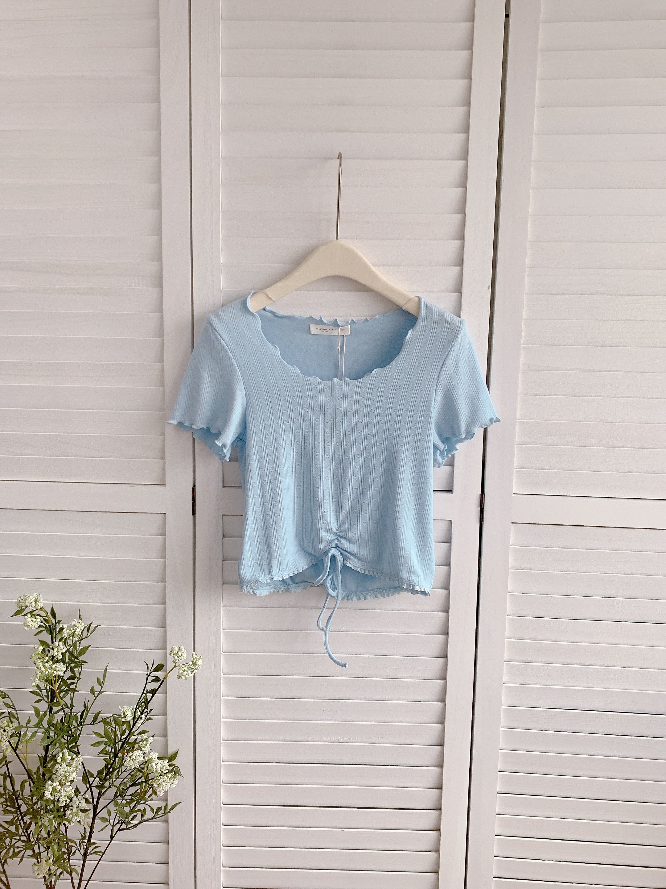 HELLO MILK TEE- 86350 拼接綁帶衫