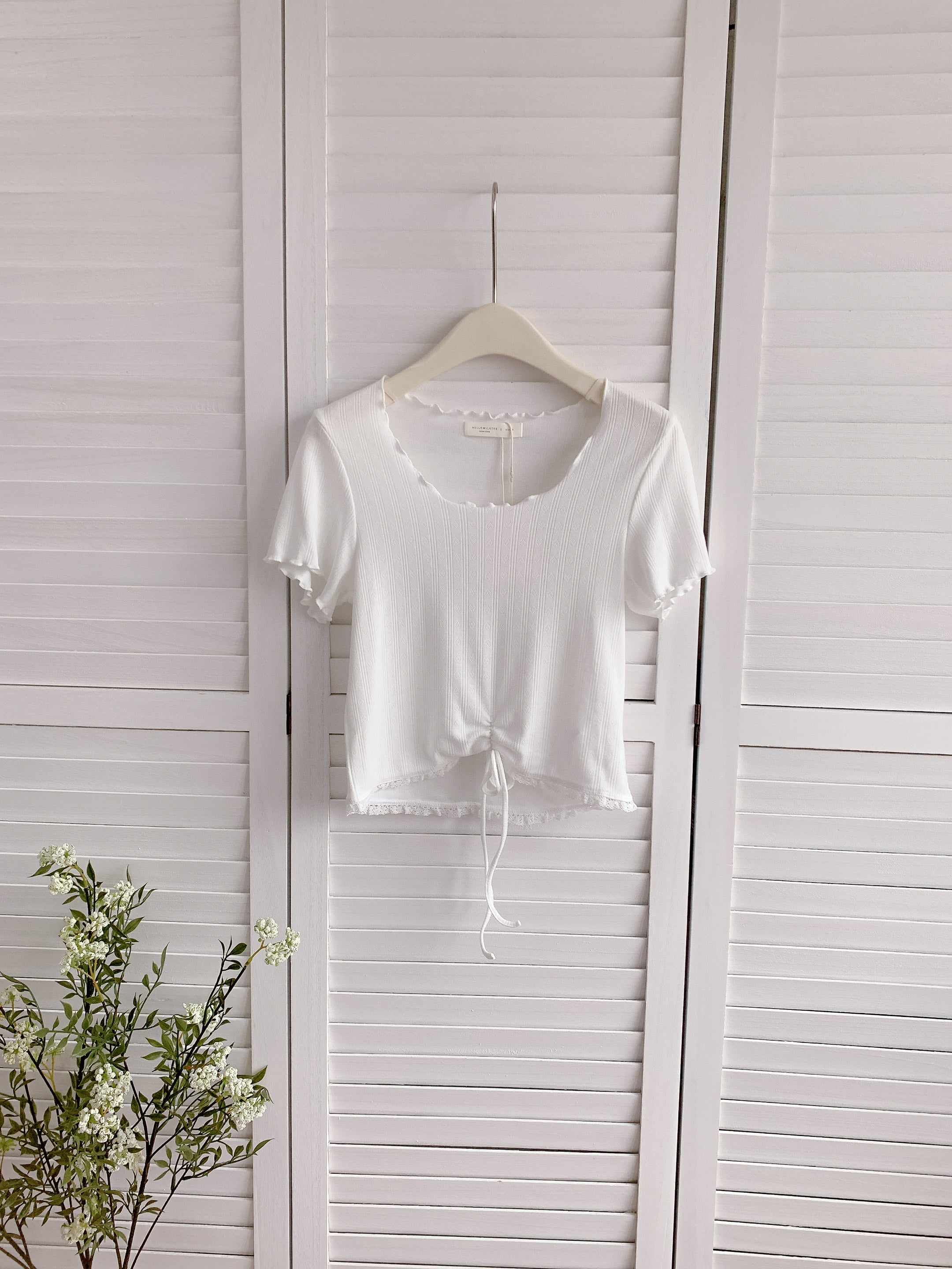HELLO MILK TEE- 86350 拼接綁帶衫