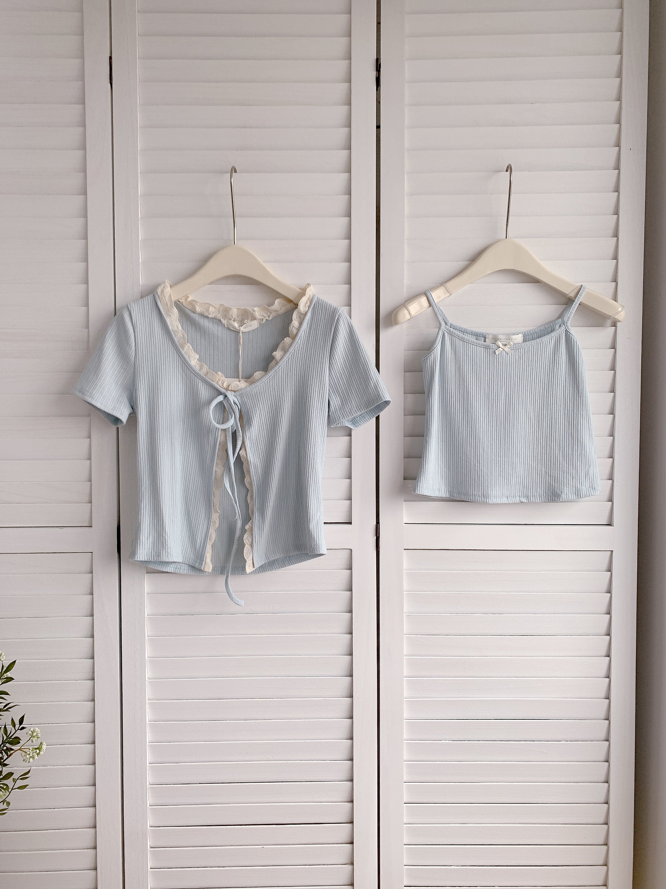 HELLO MILK TEE- 86345  短袖兩件套