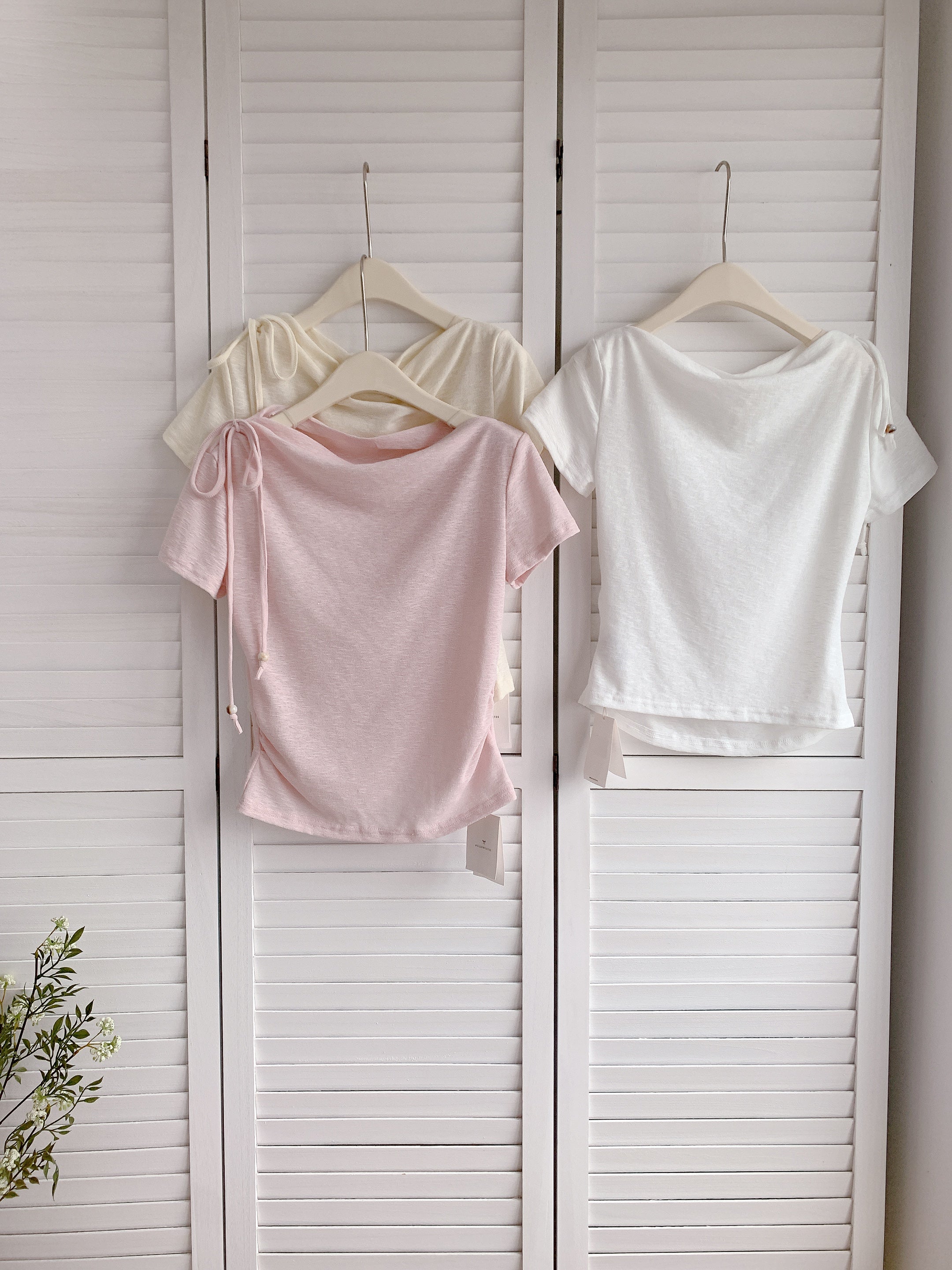 HELLO MILK TEE- 86341  系帶小衫