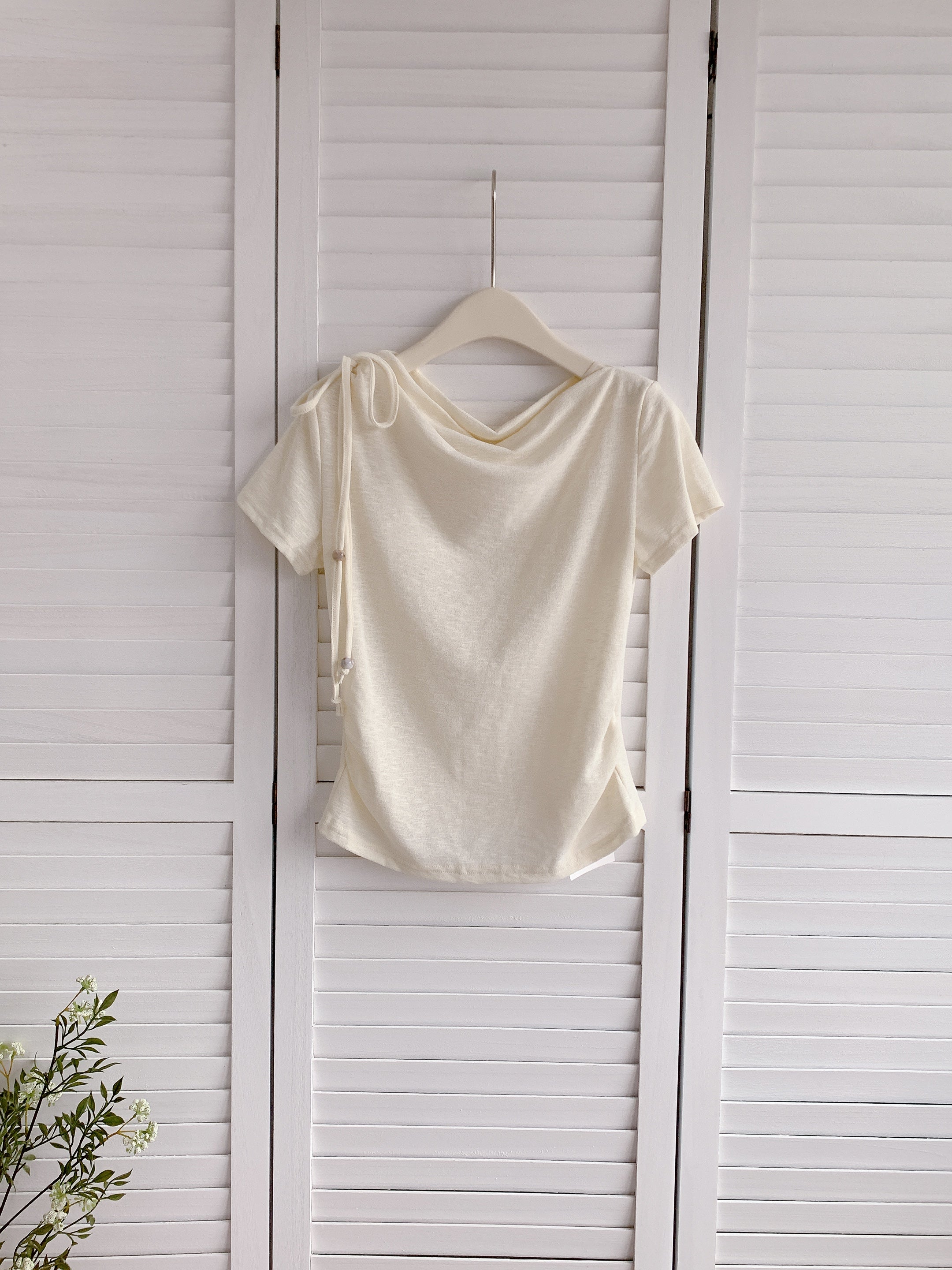 HELLO MILK TEE- 86341  系帶小衫