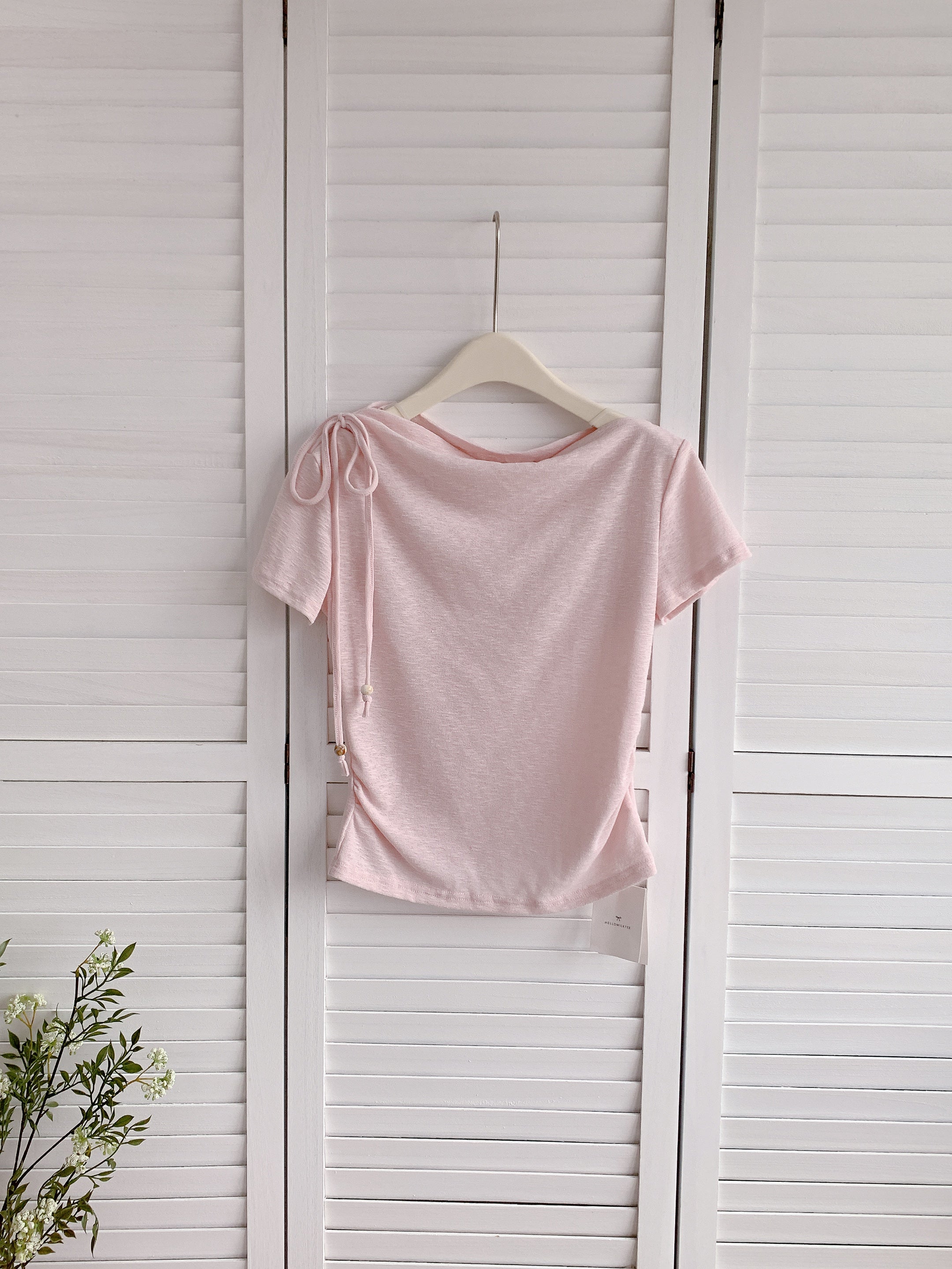 HELLO MILK TEE- 86341  系帶小衫