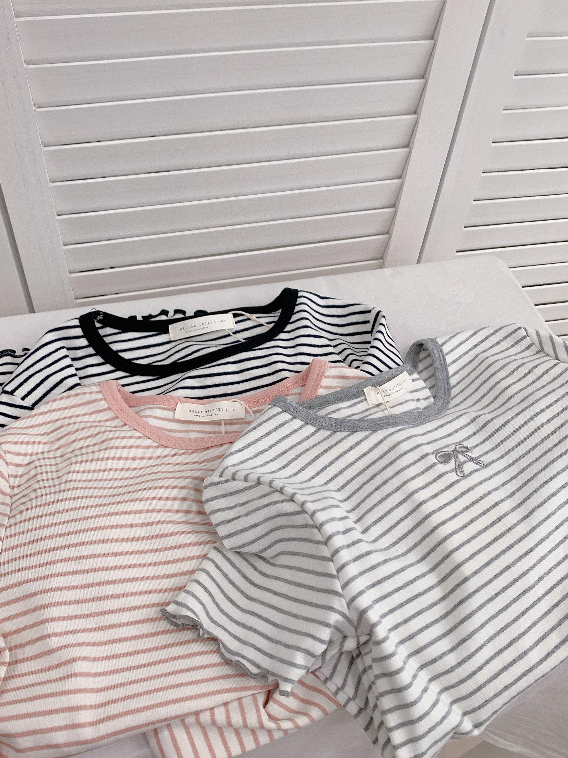 HELLO MILK TEE- 86384  條紋小衫