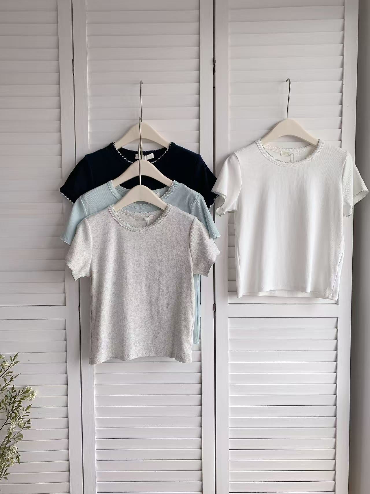 HELLO MILK TEE- 86398 花邊短袖