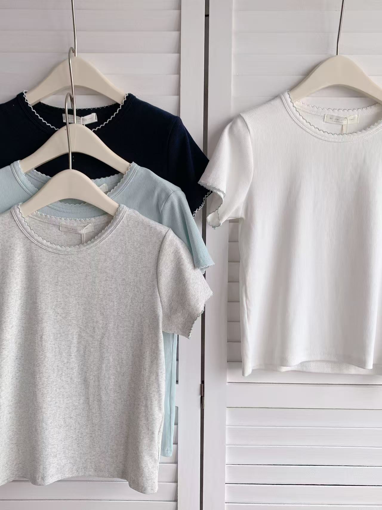 HELLO MILK TEE- 86398 花邊短袖