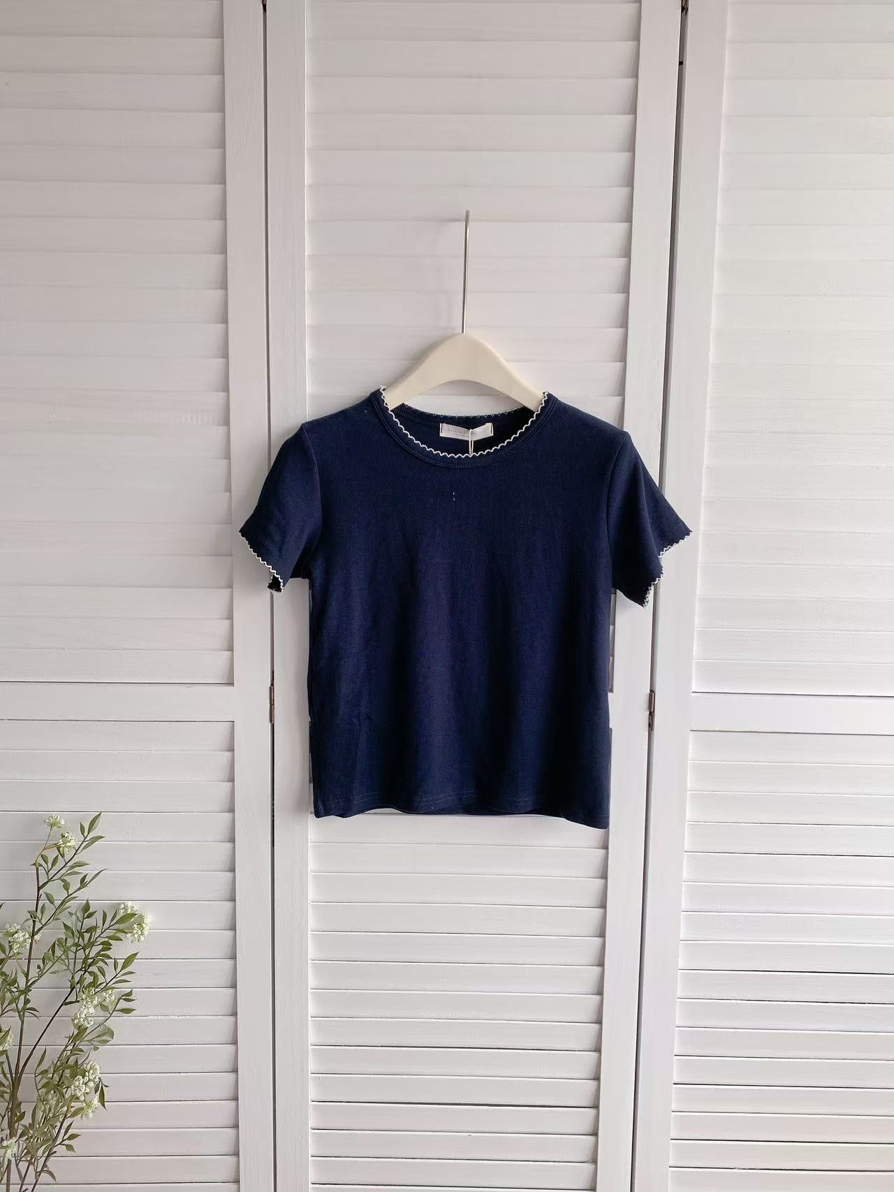 HELLO MILK TEE- 86398 花邊短袖