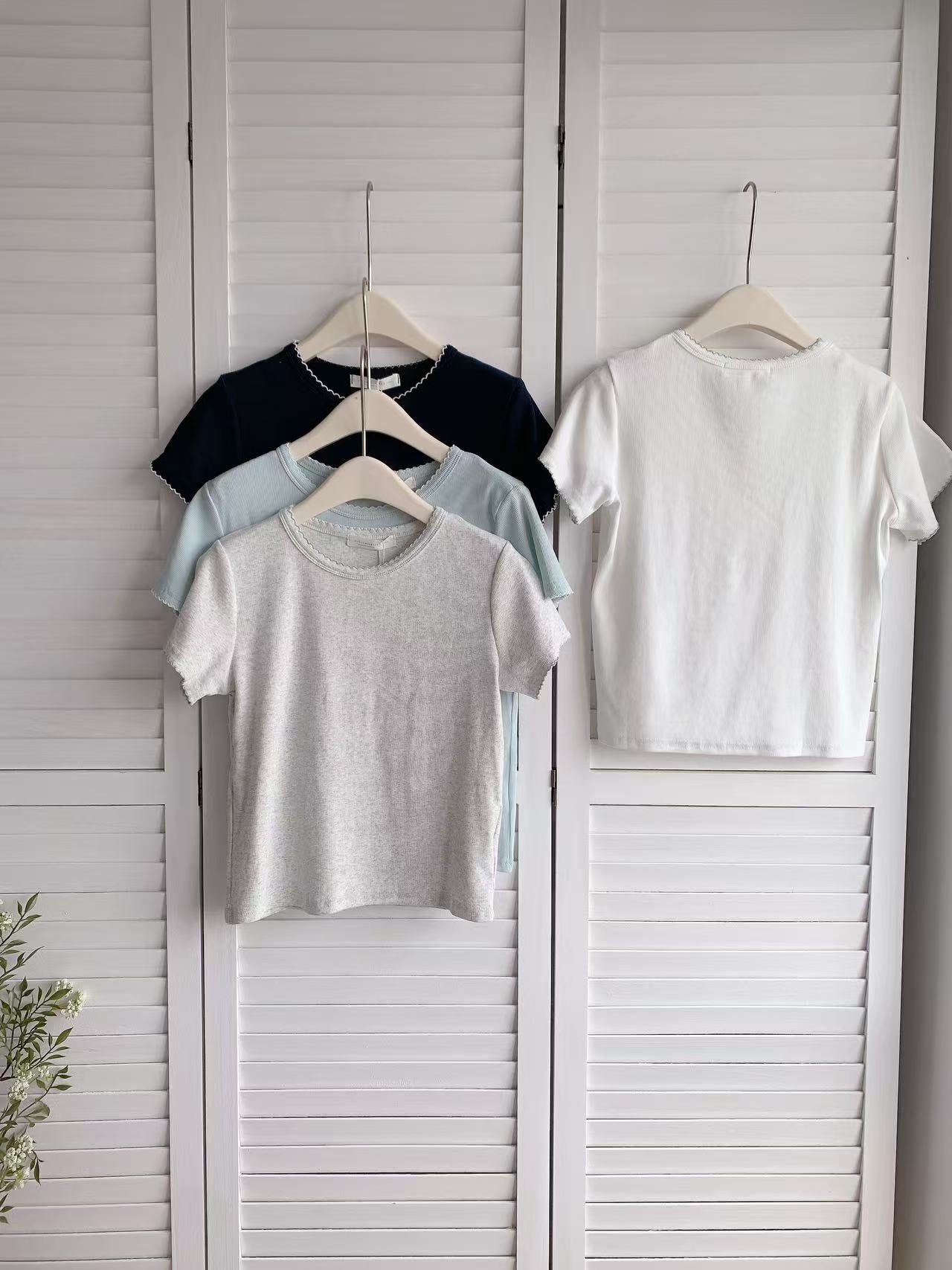 HELLO MILK TEE- 86398 花邊短袖