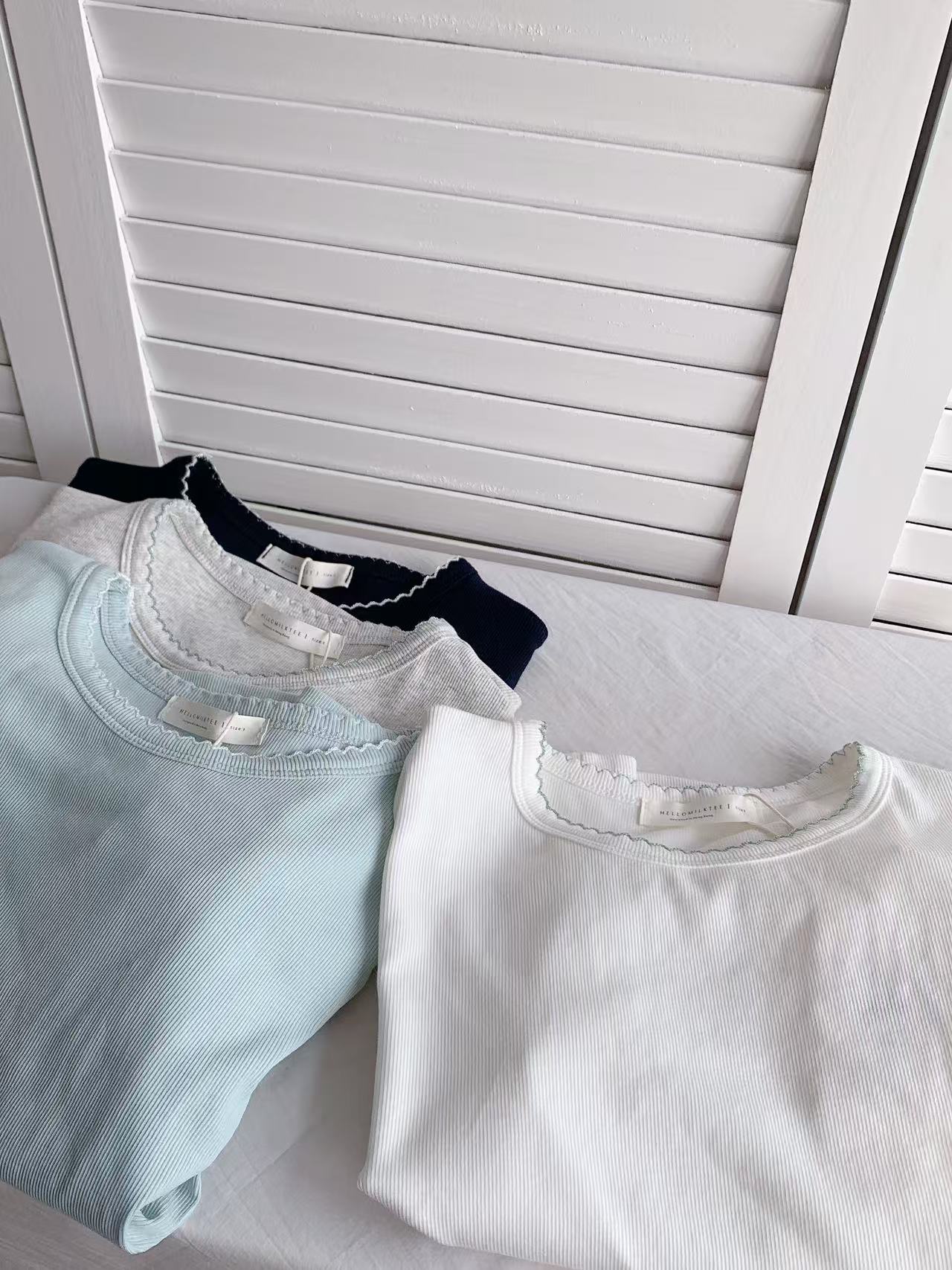 HELLO MILK TEE- 86398 花邊短袖