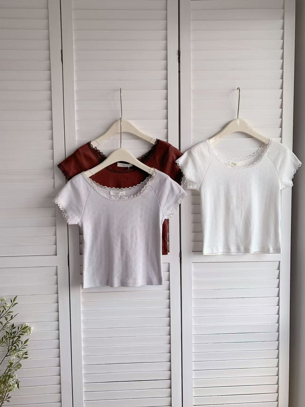 HELLO MILK TEE- 86351 方領拼接衫