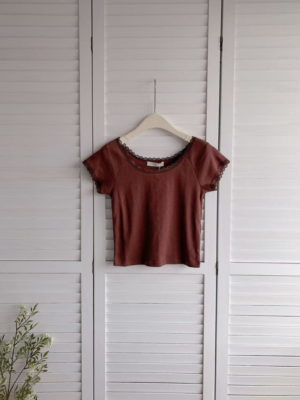 HELLO MILK TEE- 86351 方領拼接衫