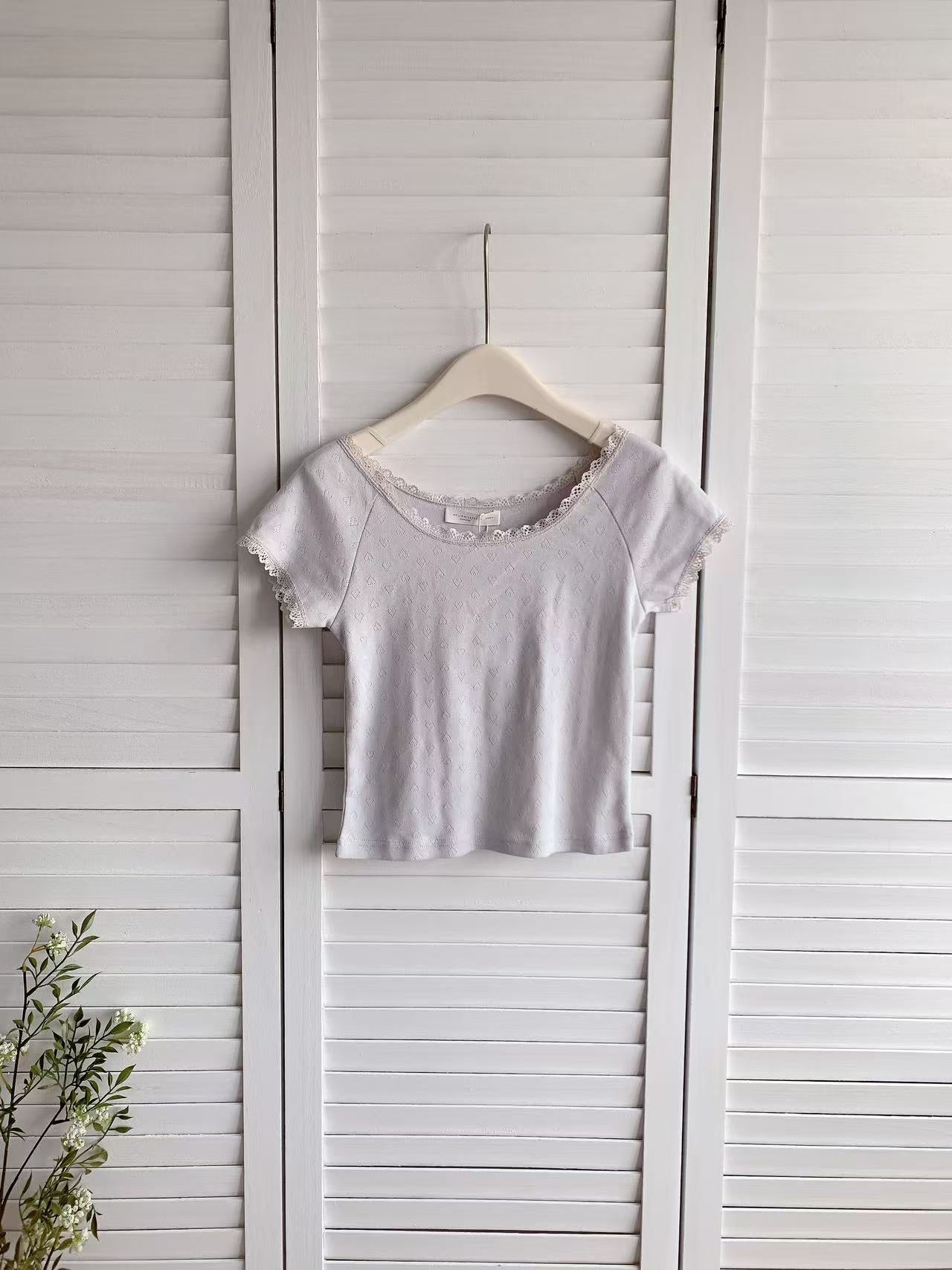 HELLO MILK TEE- 86351 方領拼接衫