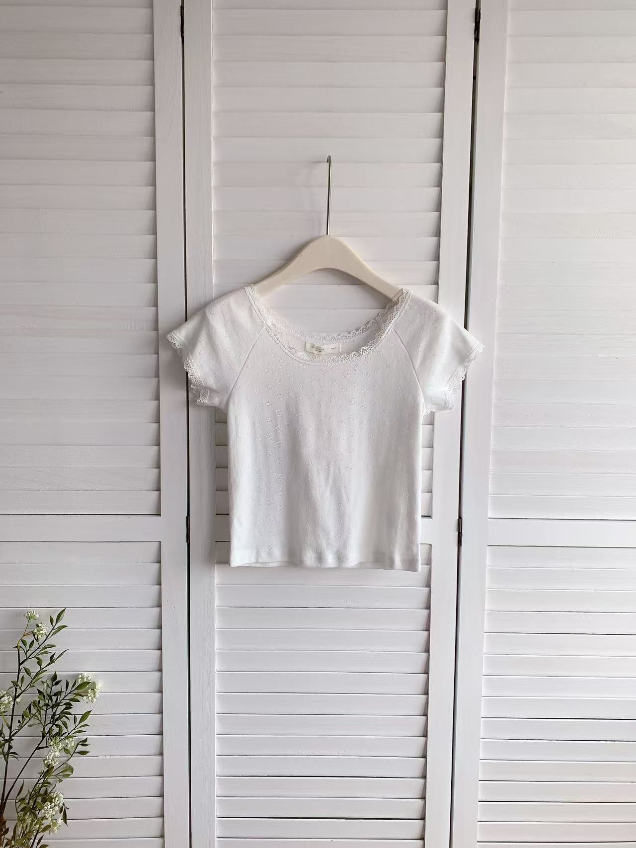 HELLO MILK TEE- 86351 方領拼接衫