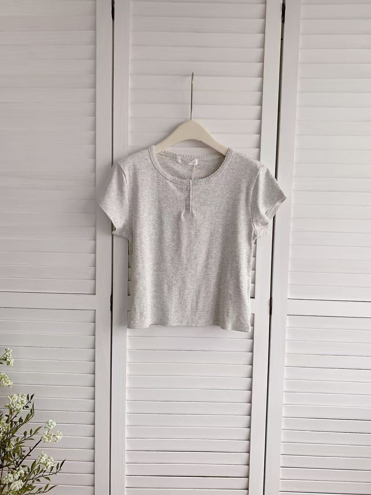 HELLO MILK TEE- 86374 開扣短袖