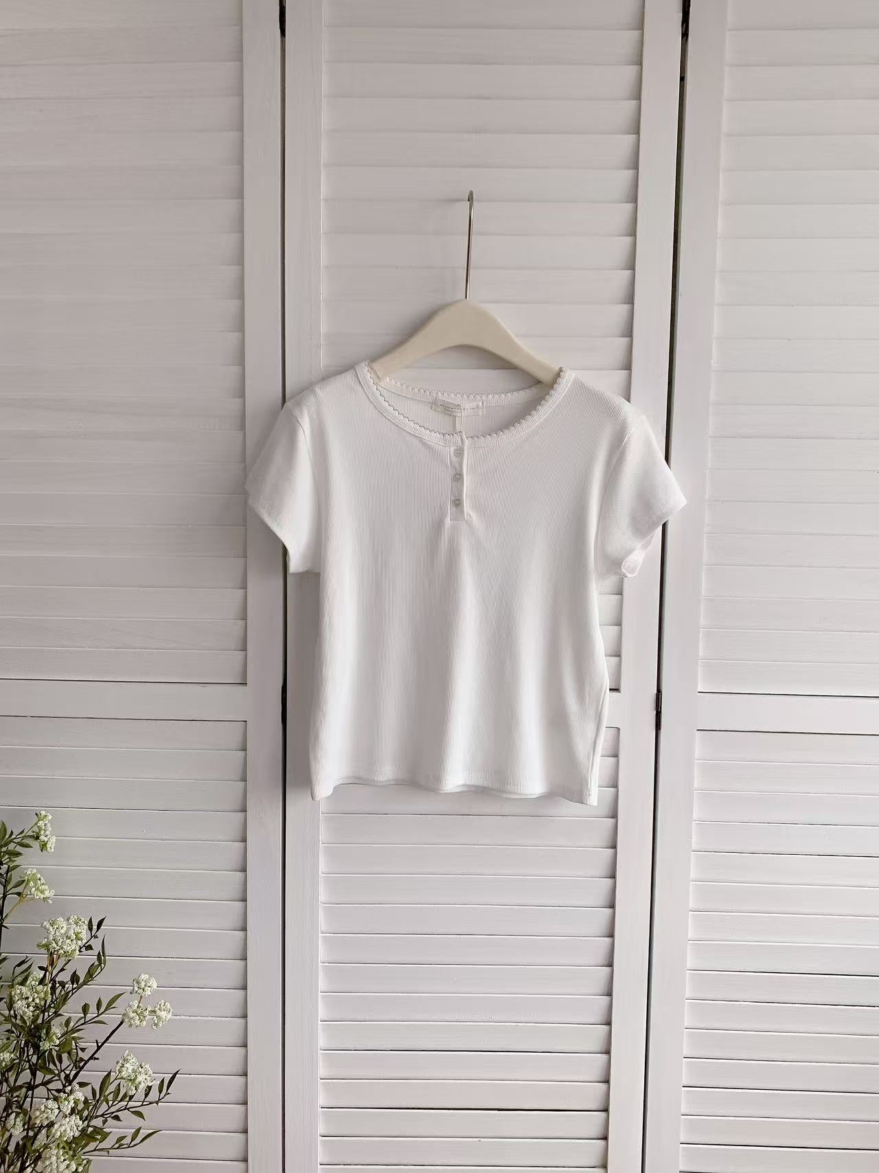 HELLO MILK TEE- 86374 開扣短袖