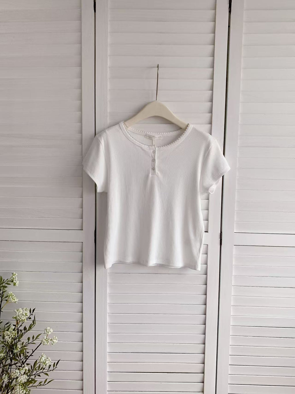 HELLO MILK TEE- 86374 開扣短袖