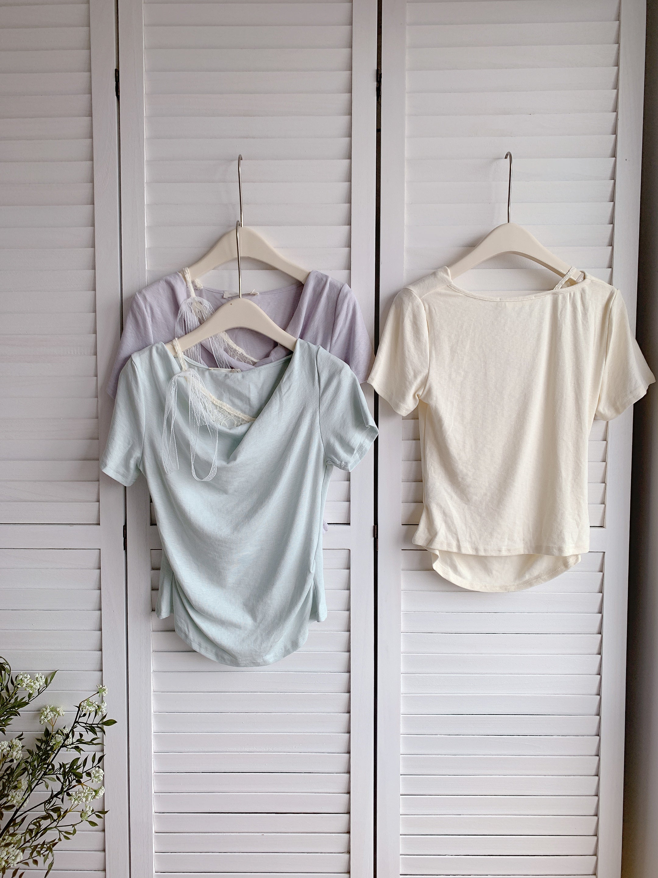 HELLO MILK TEE- 86464  假兩件短袖