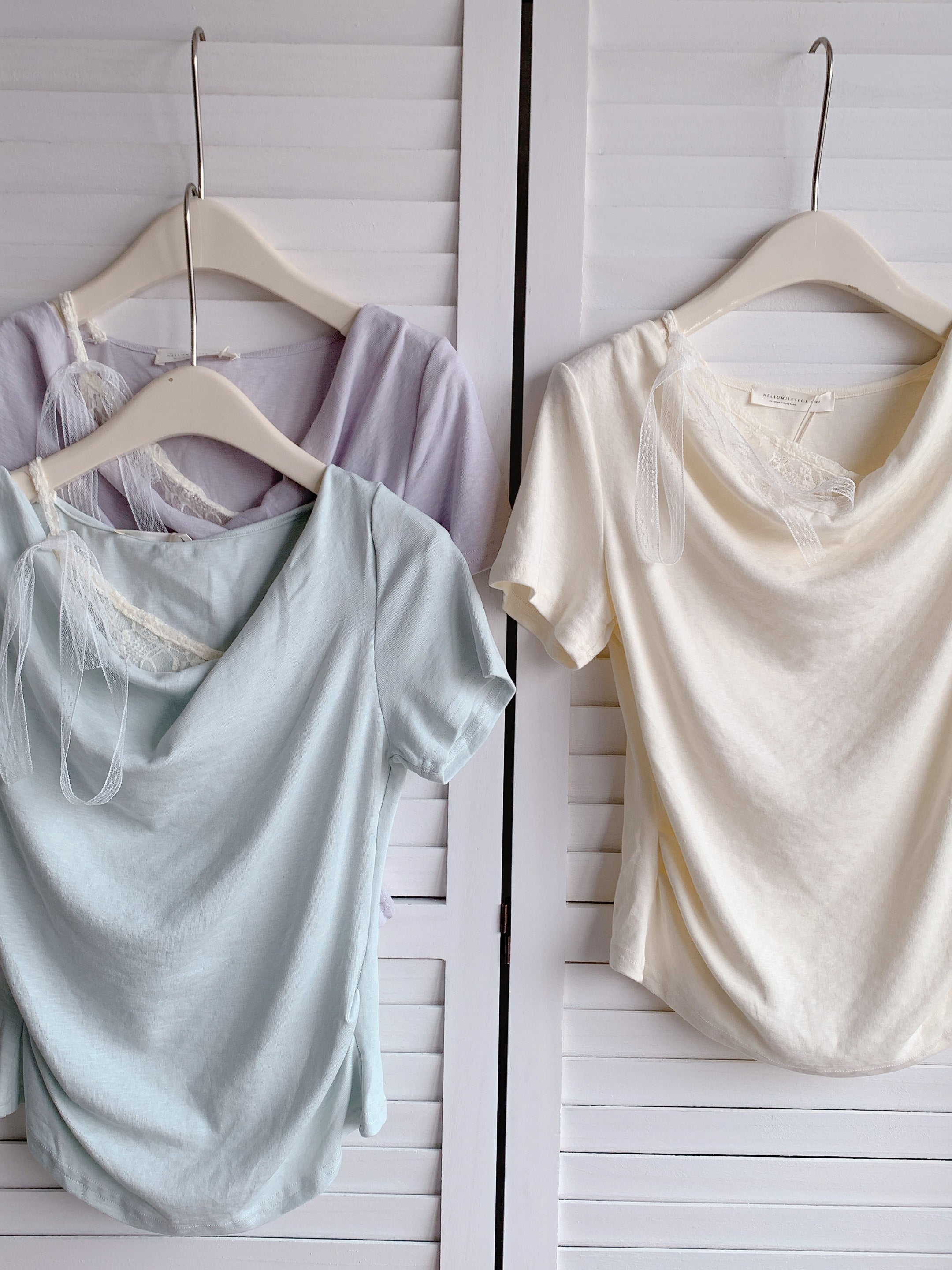 HELLO MILK TEE- 86464  假兩件短袖